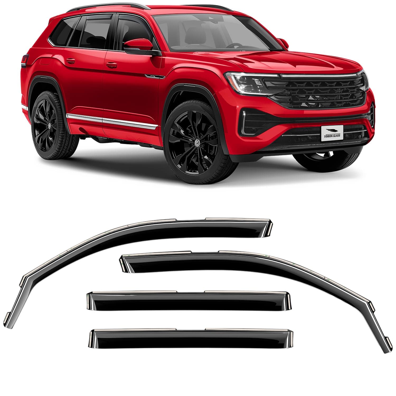 Voron Glass in-Channel Extra Durable Rain Guards for Volkswagen Atlas 2018-2026, Window Deflectors, Vent Window Visors, 4 Pieces - 200256