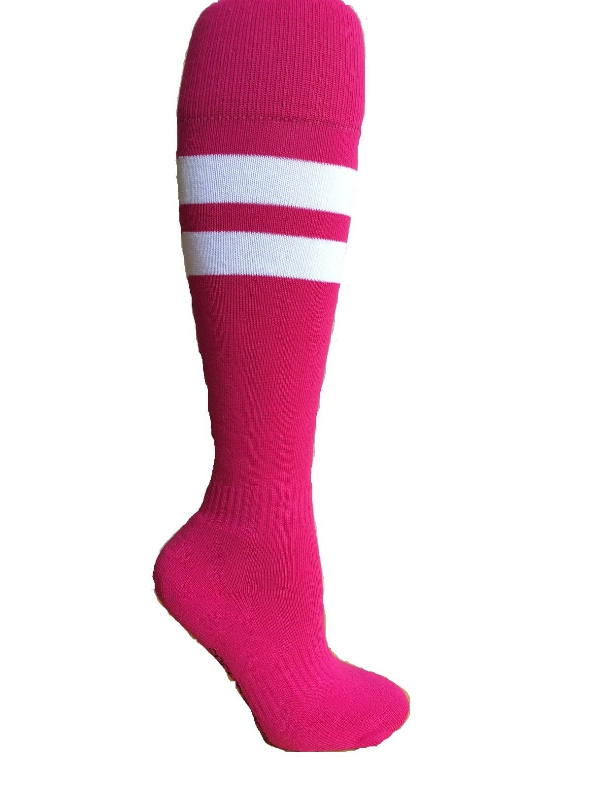 SockTower Women's Unisex Sports Athletic Cushion Crew Team Field Baseball Softball Cotton Terry Striped Knee High Socks