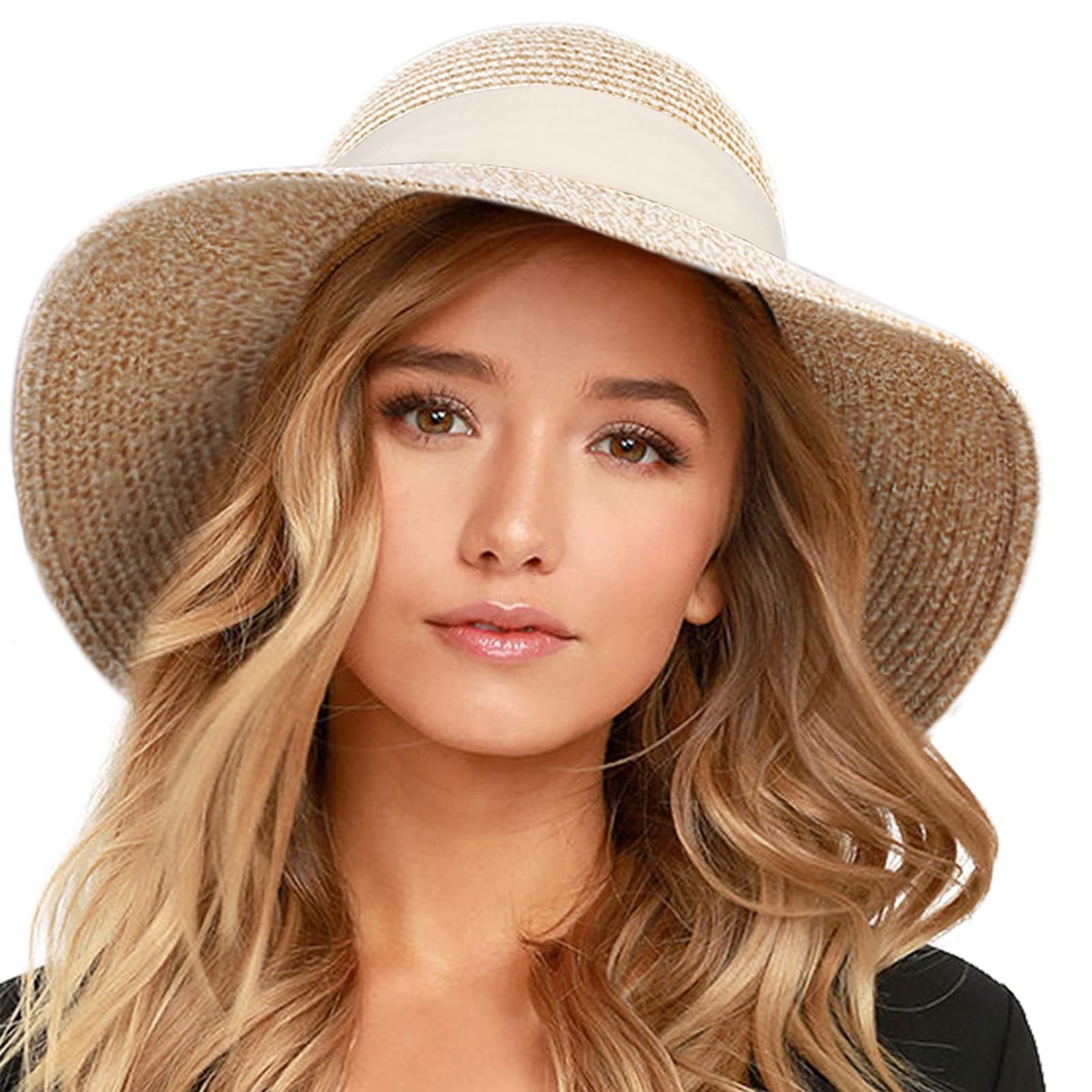 Womens Beach Sun Straw Hat UV UPF 80+ Travel Foldable Brim Summer UV Hat