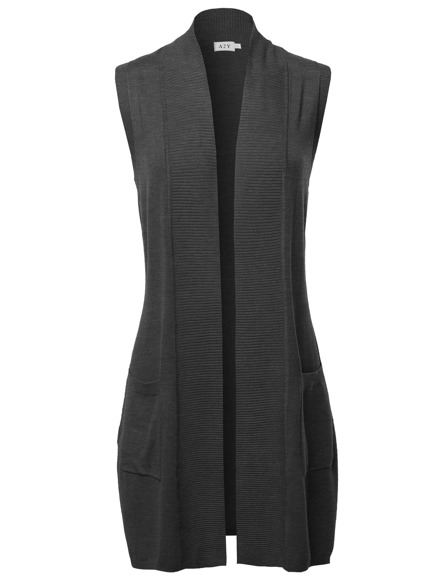 A2Y Women's Open Front Sleeveless Draped Side Pockets Vest Knit Sweater