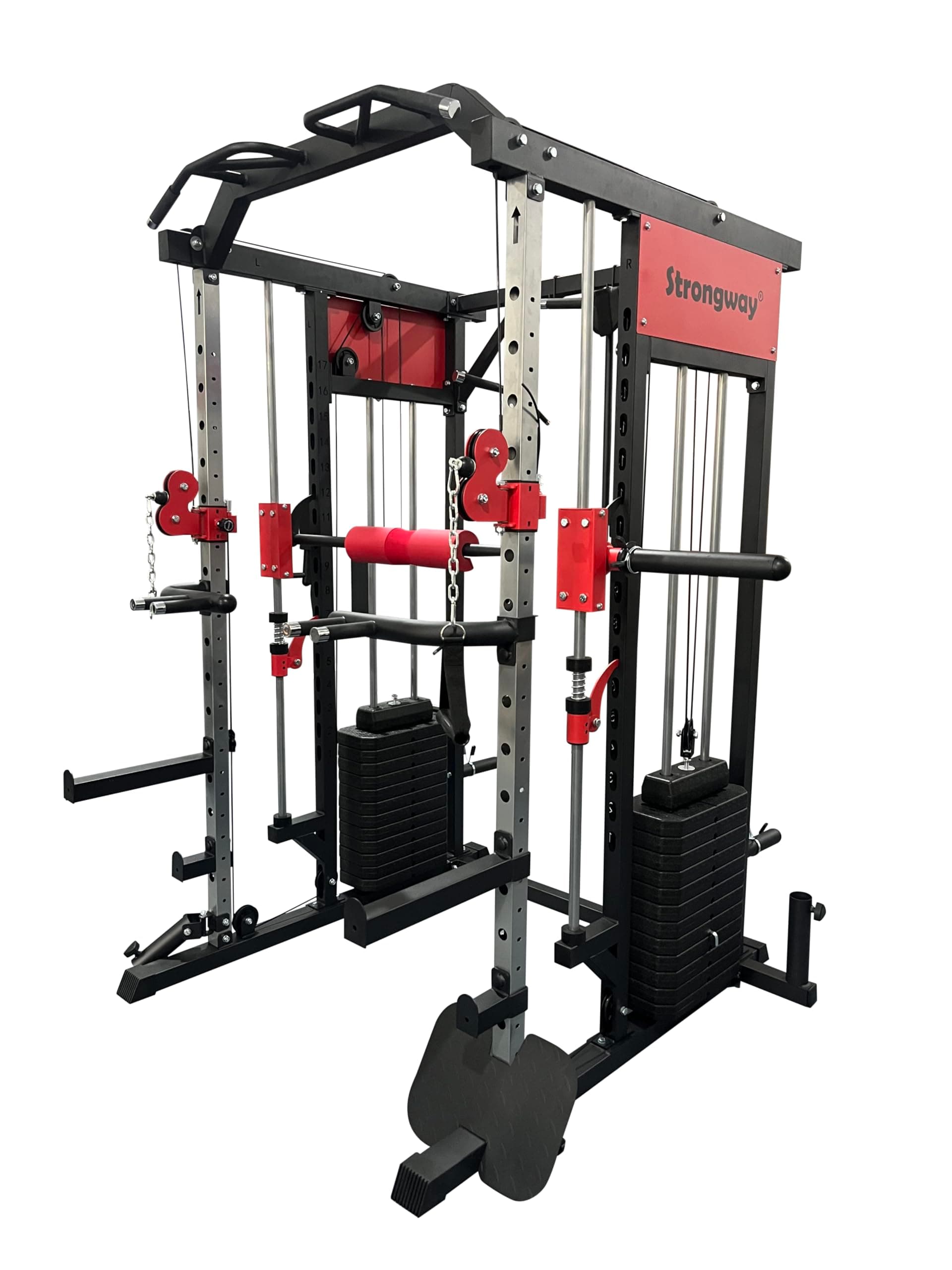 Strongway® Multi Gym Smith Machine with Weights 177KG Weight Stack Included - Multifunction Home Gym Dual Cable Pulley Dip Station Pull Up Bar Strength Training