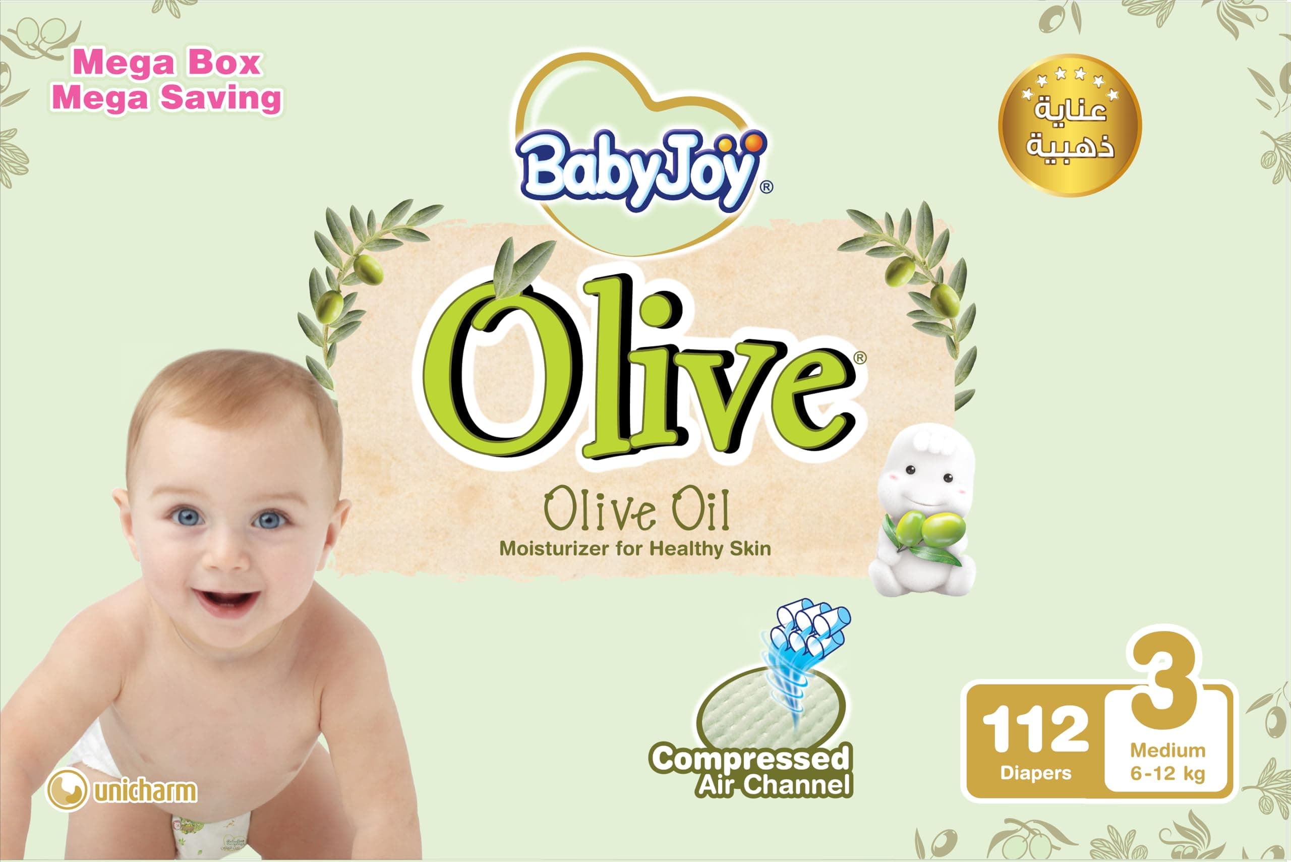 Olive Diapers 112-Pieces Mega Pack, Size 3, 6-12 kg Medium