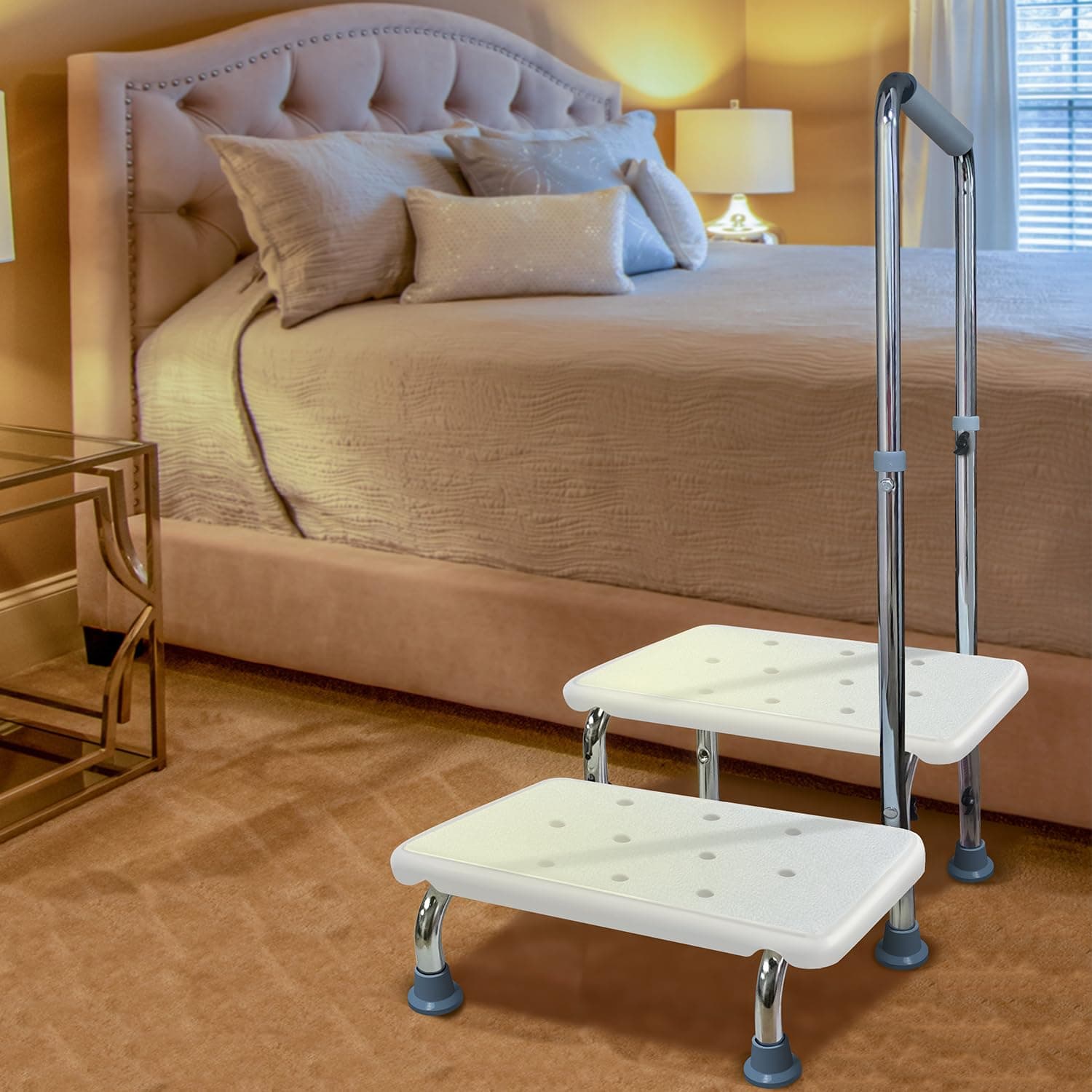 Step Stool with Handle and Non-Skid Platform, Heavy Duty 2 Steps Medical Foot Stool for Adult, Seniors, Handicap Holds up to 350 lbs