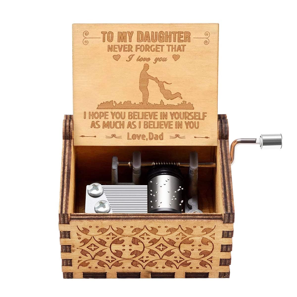 Muzero Music Box Gift for Daughter from Dad, Birthday Valentine Day Daughter Gifts from Daddy, Hand Crank Wooden Musical Box Play You are My Sunshine