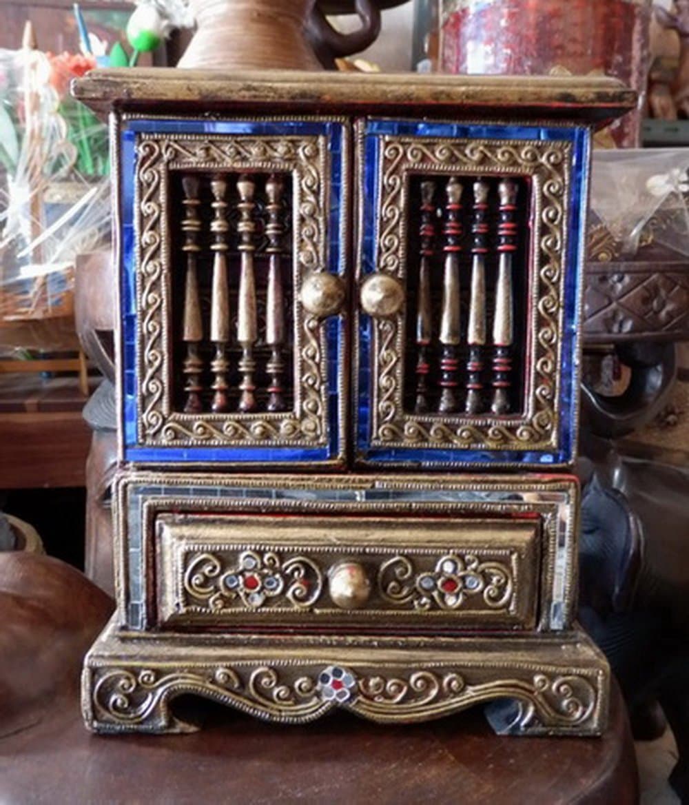 Colorful Cabinets with Drawers Teakwood Teak Wood Wooden Box Chest for Jewelry Rings & Necklaces