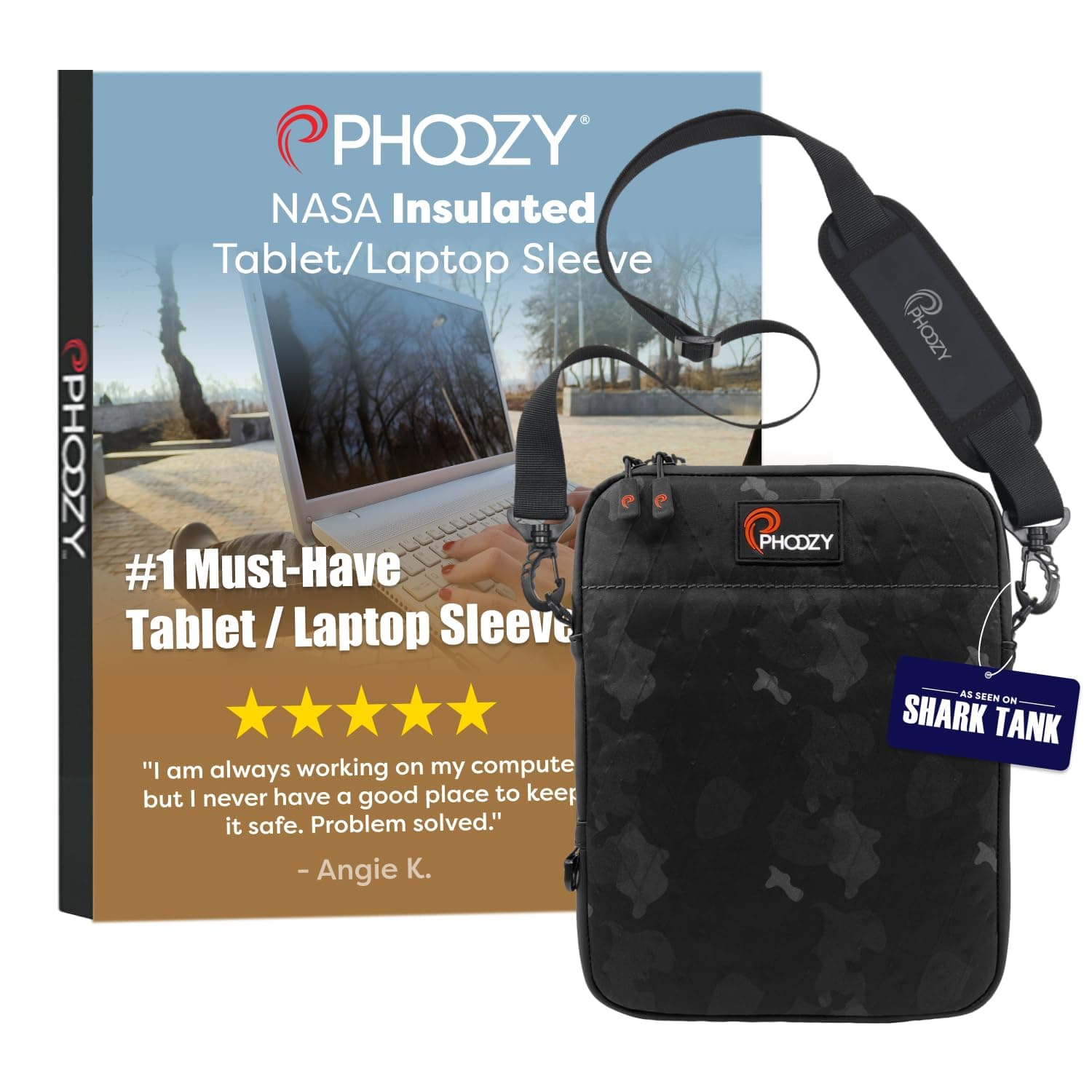 PHOOZY Insulated Thermal Sleeve for Laptops, iPads, MacBooks & Similar Sized Tablets or Laptops up to 13" - Patented NASA Thermal Technology Extends Battery Life in The Cold (Black CAMO)