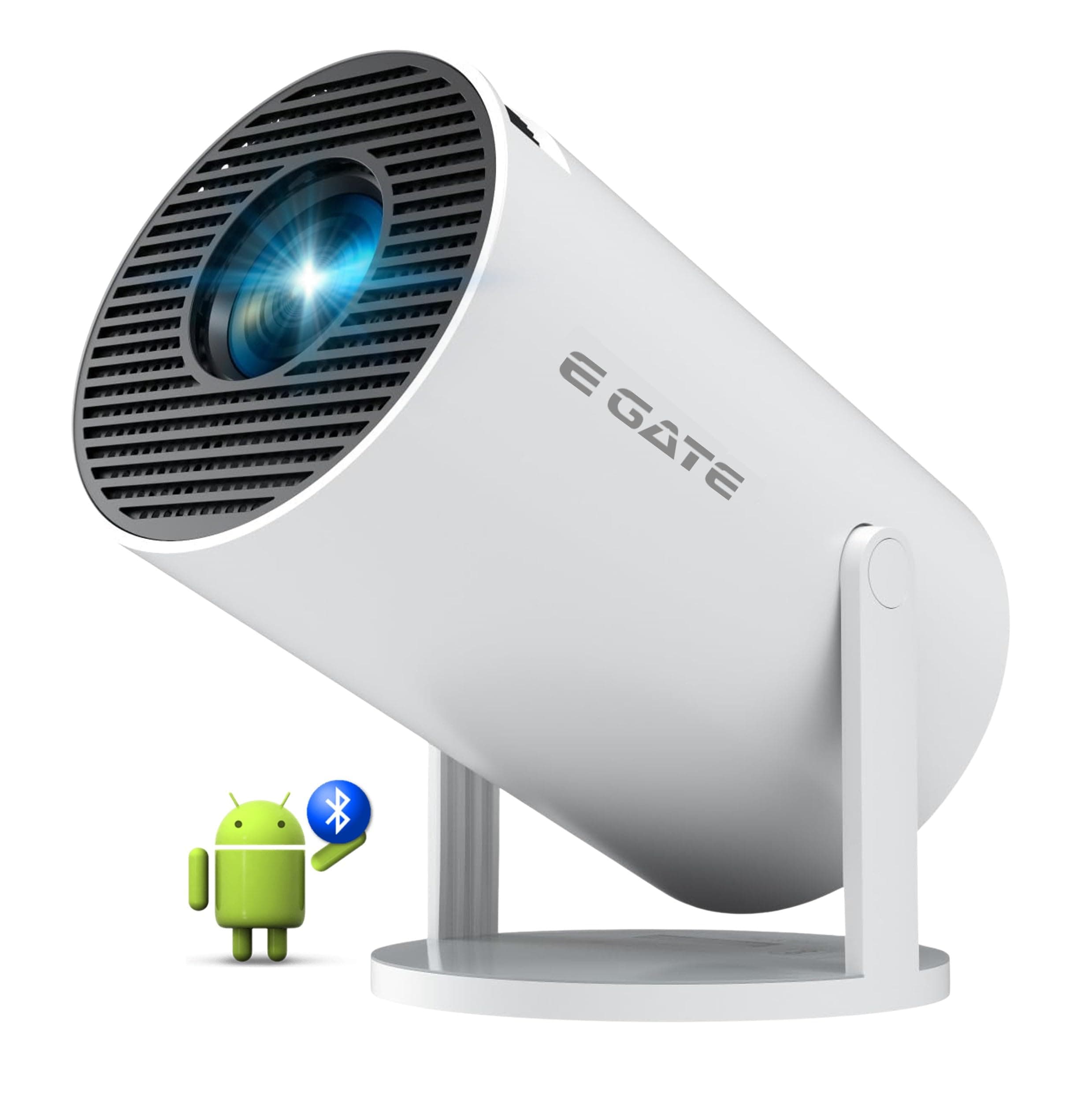 E GATE Atom 2X Smart Projector, 13.0 Android embeded on 950S Chip, 200 ISO, 1080p & 4K Support, Automatic & 4D Keystone with Netflix, Prime, WiFi & BT, Screen Mirroring, 720P Native, 1GB-8GB, Egate