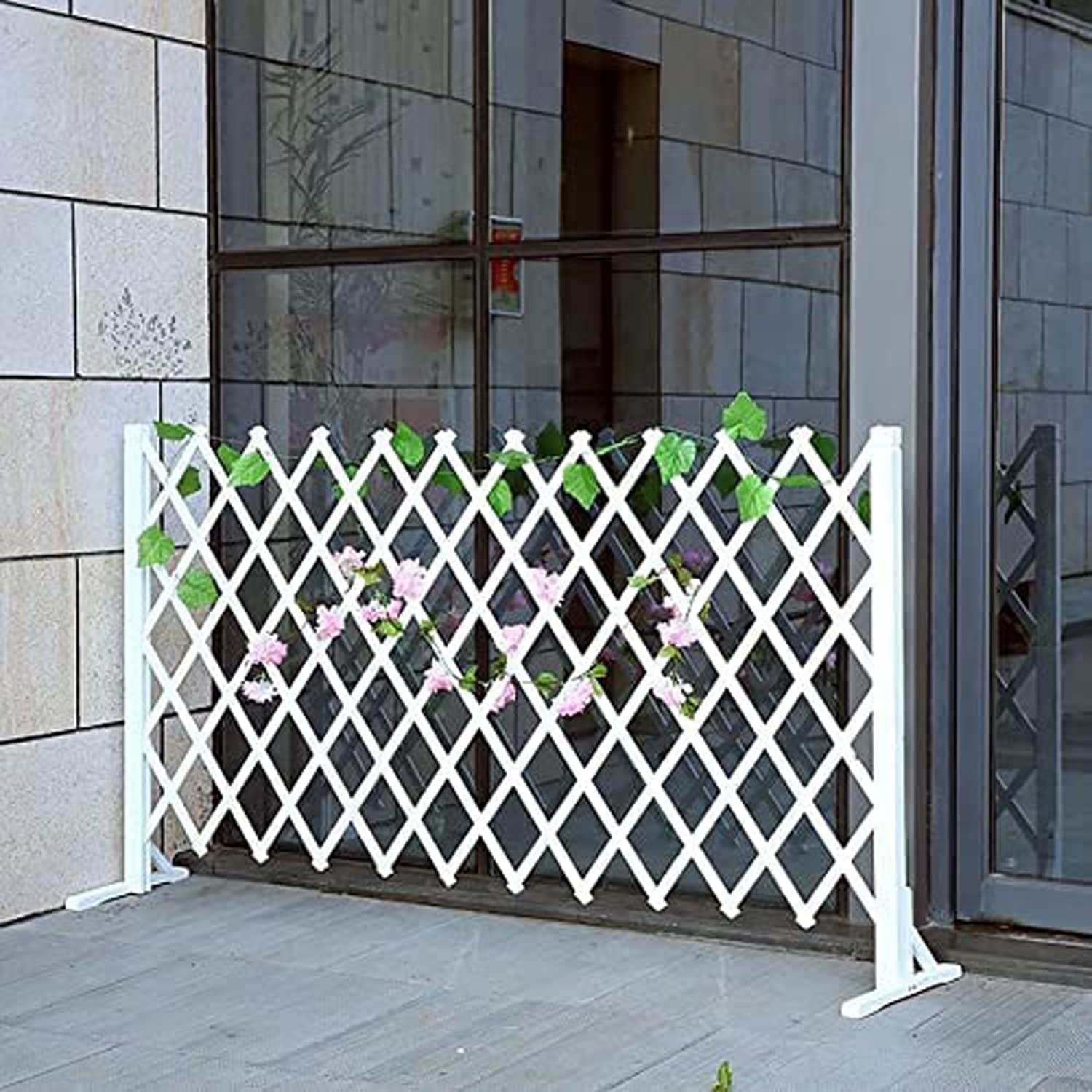 LINGWEIWooden Fence Home Garden Balcony Villa Decoration Wooden Garden Fence Free Standing Fence Portable Expanding Wicker Wooden Fence Pet Gate Expendable Trellis Fence (119cm (White))