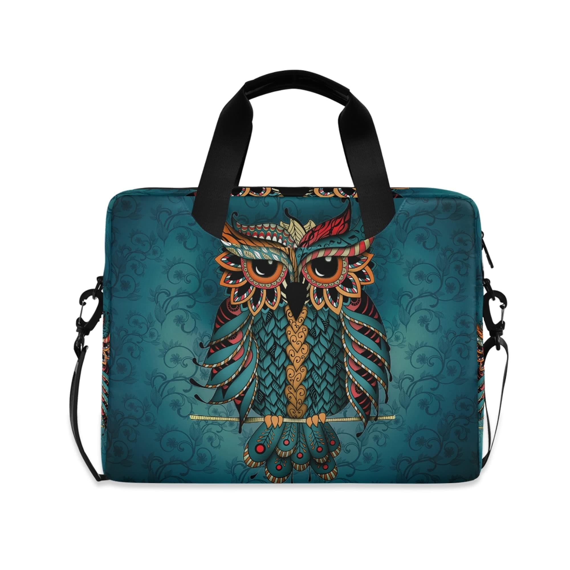 ALAZA Owl Print Boho Ethnic Laptop Case Bag Sleeve Portable Crossbody Messenger Briefcase w/Strap Handle, 13 14 15.6 inch