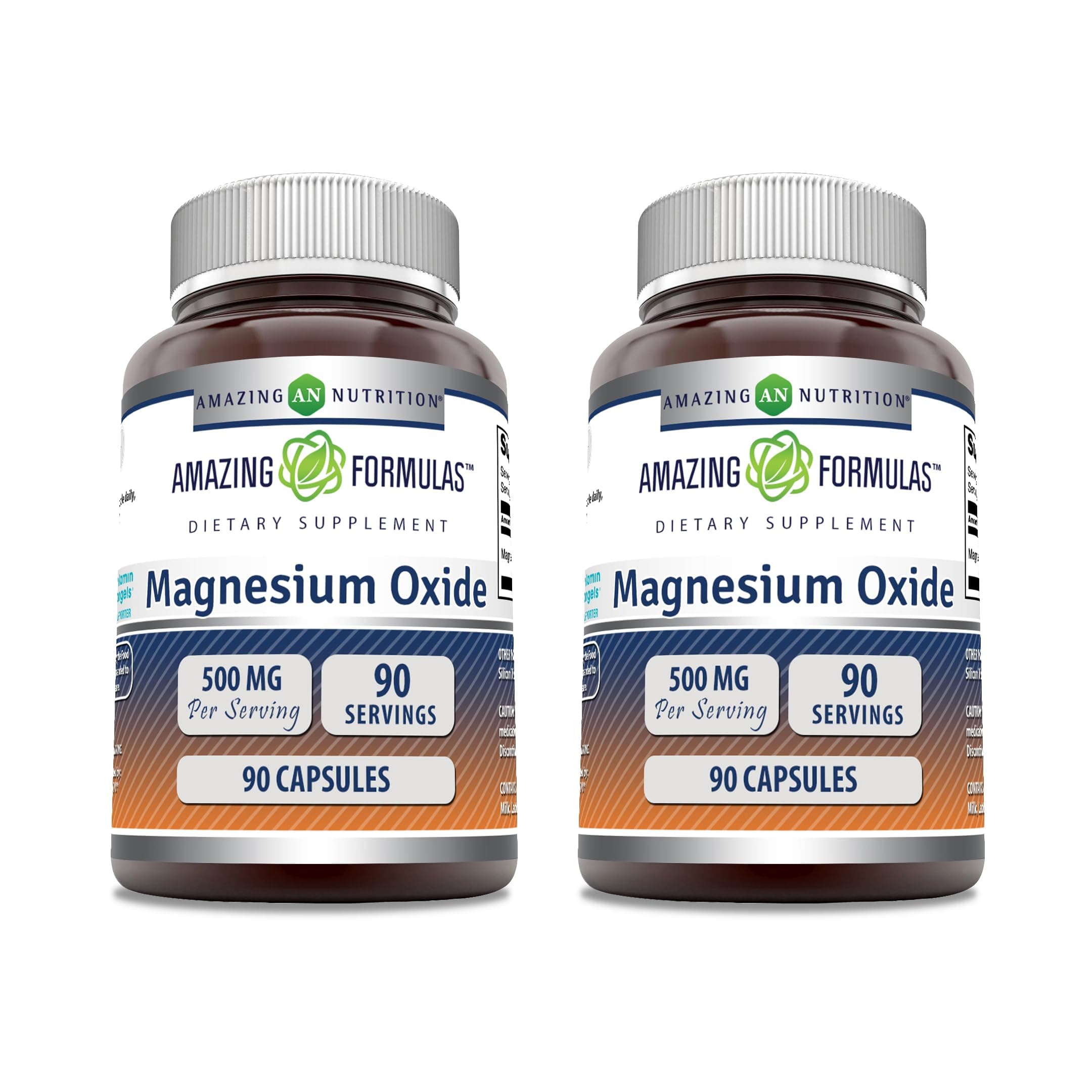Amazing Formulas Magnesium Oxide 500 mg Capsules Supplement | Non-GMO | Gluten Free | Made in USA (90 Count | 2 Pack)