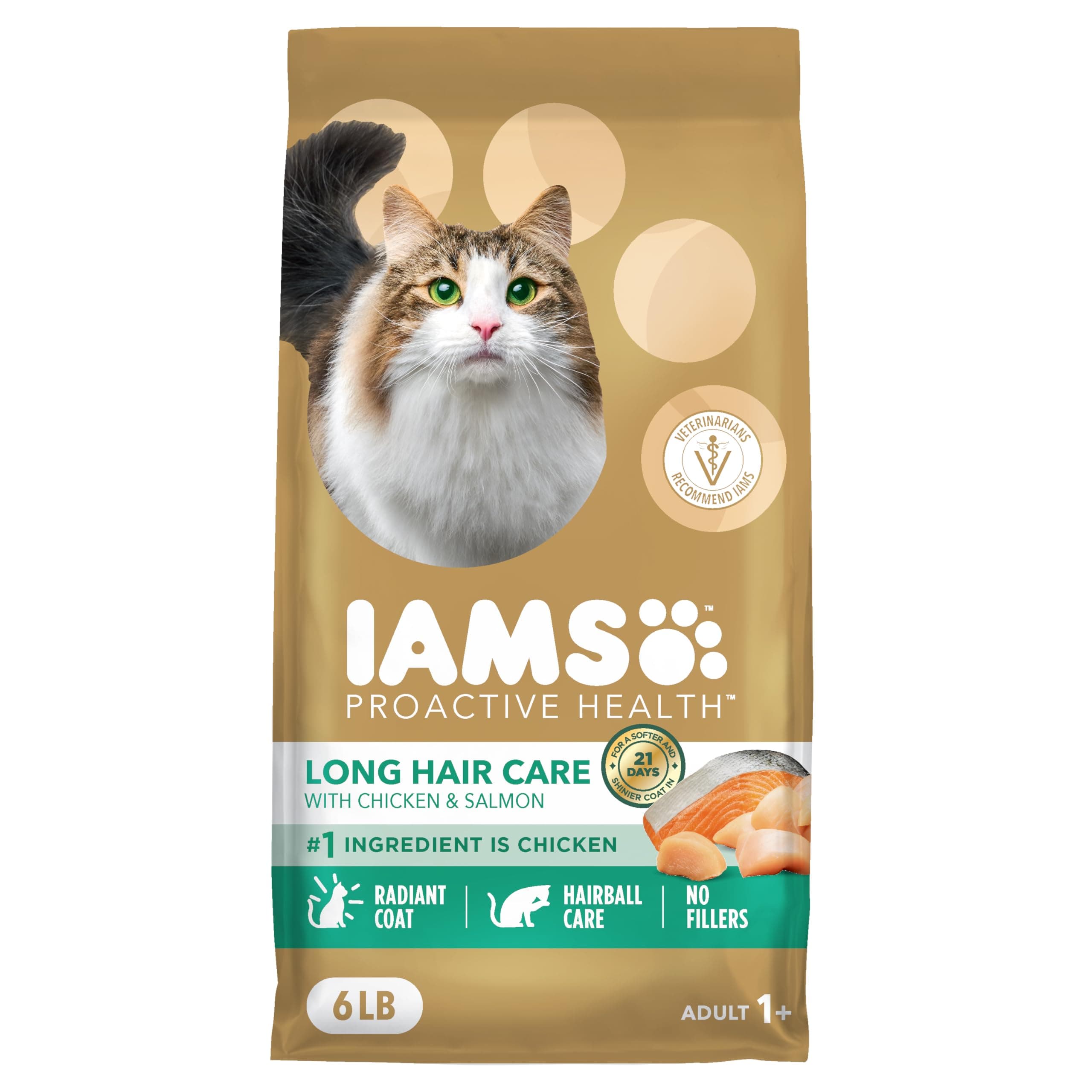 IAMS Proactive Health Long Hair Care Dry Cat Food, Adult Cat Food Dry Recipe with Real Chicken, 6 lb. Bag