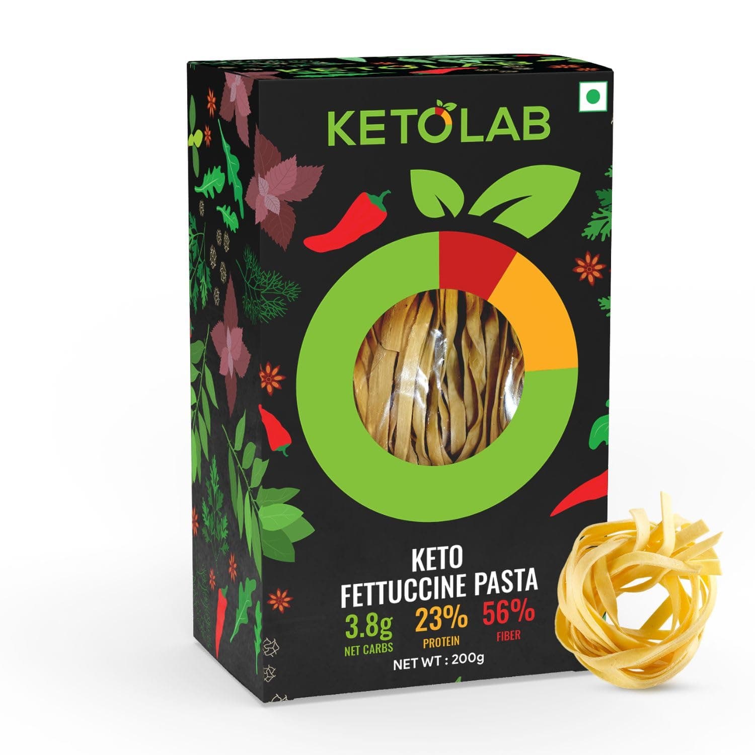 Keto Fettucine Pasta (Flat noodles), 200 Gms, 1 Pack, 3.5g Net Carb & 16g High Protein/Serving, Identical to Regular Pasta, Ultra Low Carb, Pre-Biotic High Fibre, For Keto Diet and Weight Loss