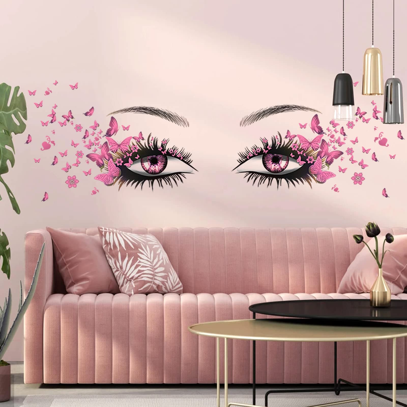 Beautiful Eyelash Eyes Wall Stickers Flying Butterfly Decals Girl Heart Decor Vinyl Art Butterflies Stickers for Women Girls Bedroom Living Room Decoration