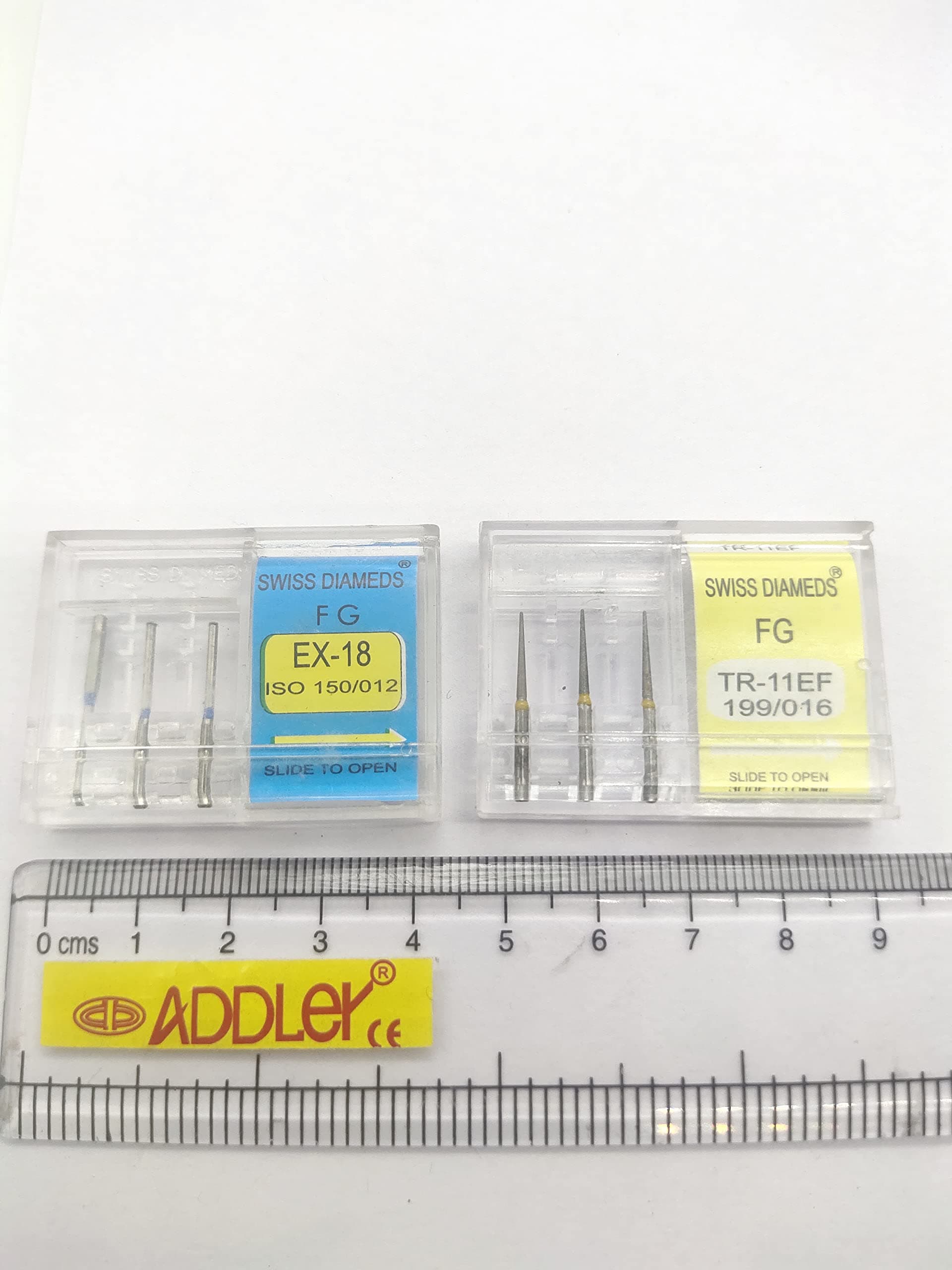 #DENTAL SWISS DIA BURS EX-18, TR-11EF FG DIAMOND COATED HIGH SPEED 2 PACK OF 6 BURS TOTAL