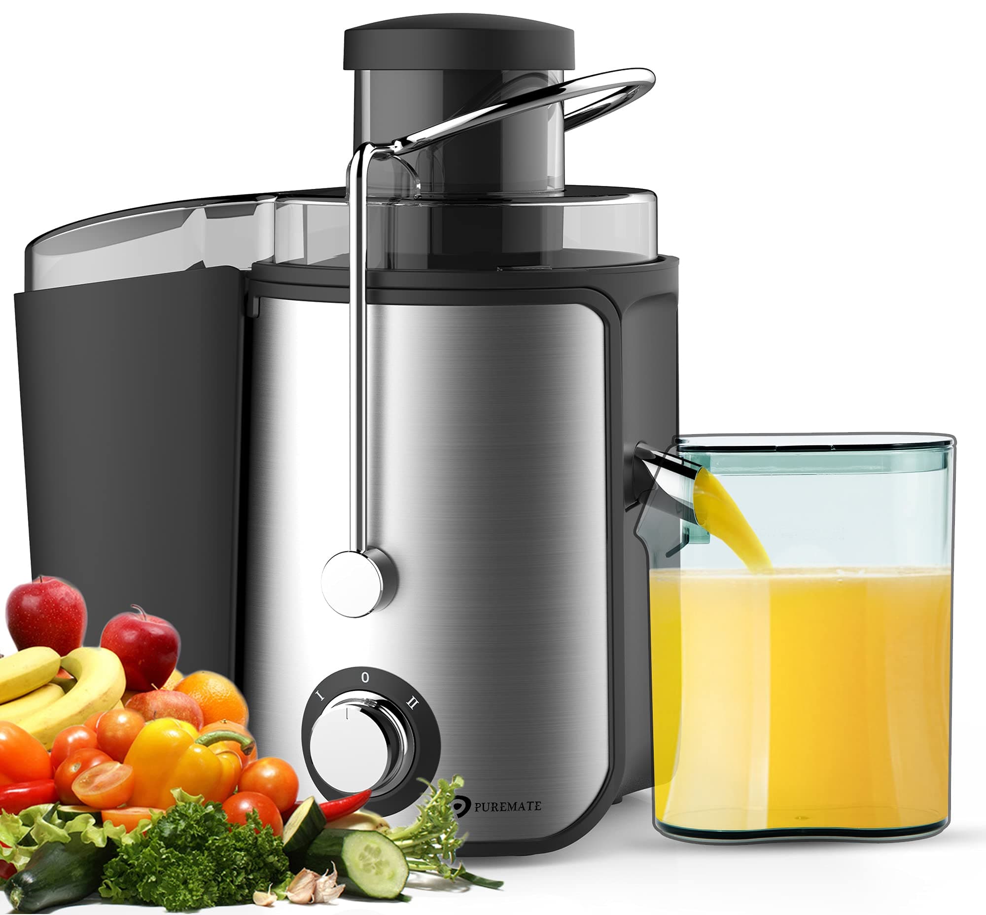 Juicer Machines, 600W Whole Fruit and Vegetable Juice Extractor, Centrifugal Juicer, Stainless Steel, Two Speed Settings, BPA-Free, Easy Clean