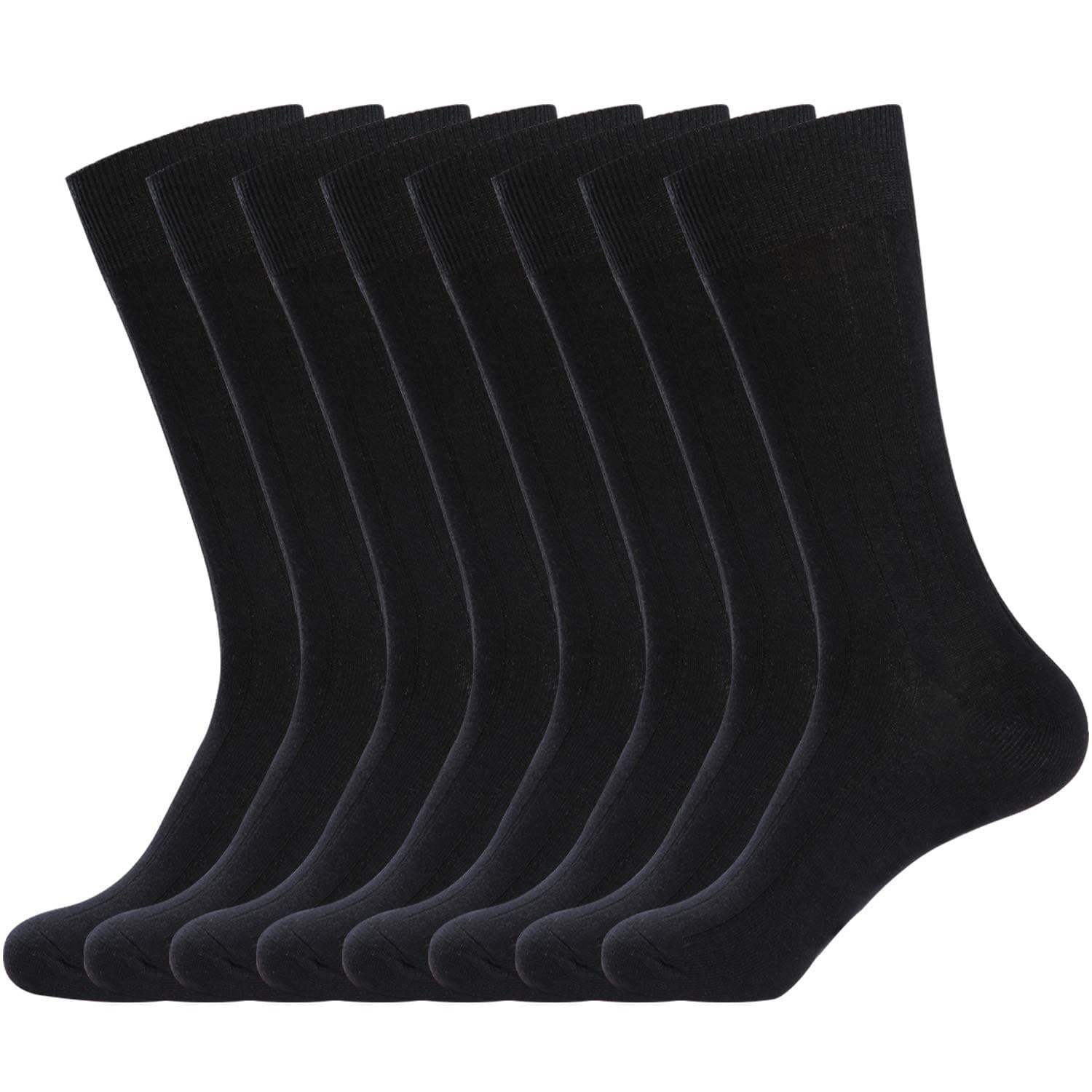Mens Dress Socks Double Needle Rib Cotton Solid Premium Socks Lightweight Classic Business Socks 6/8 Pairs 7-12/13-15