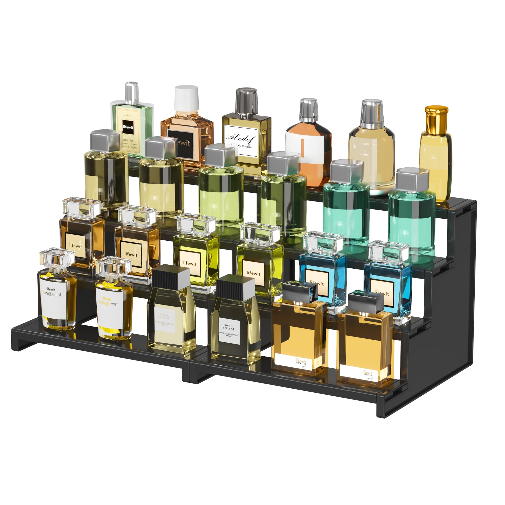 Lifewit Plastic 9 Inch Dark Cologne Stand, Step Perfume Organizer, Tool-free Assembly, Display Stand Shelf for Fragrance, Skincare, Figurine, Dessert, Use for Vanity, Tabletop, Cabinet, 2-Set