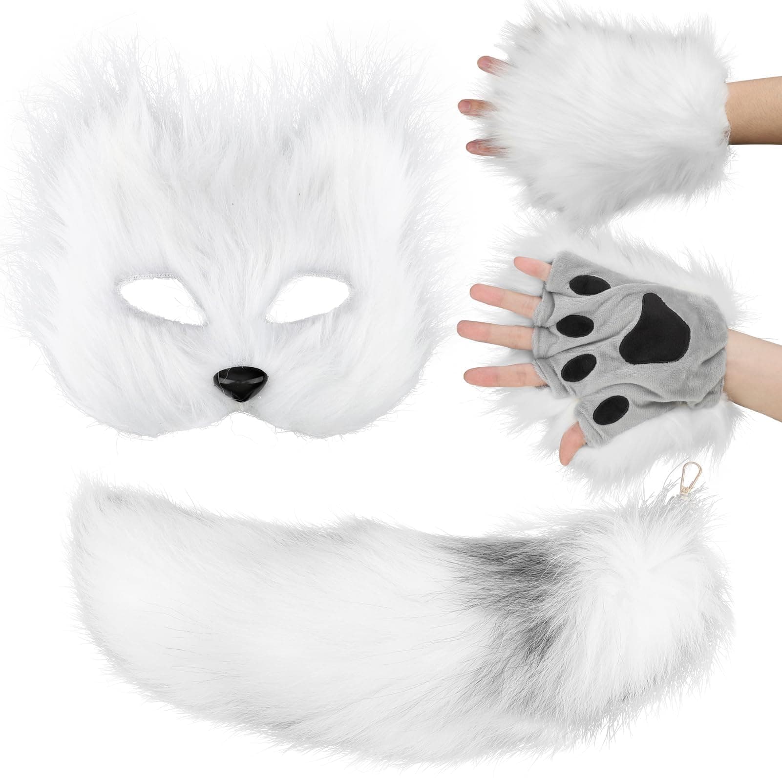 KIUGCO Furry Therian Mask and Fox Tail Gloves Set for Girls, Cat Mask Therian, Wolf Therian Gear, Tharian Costumes