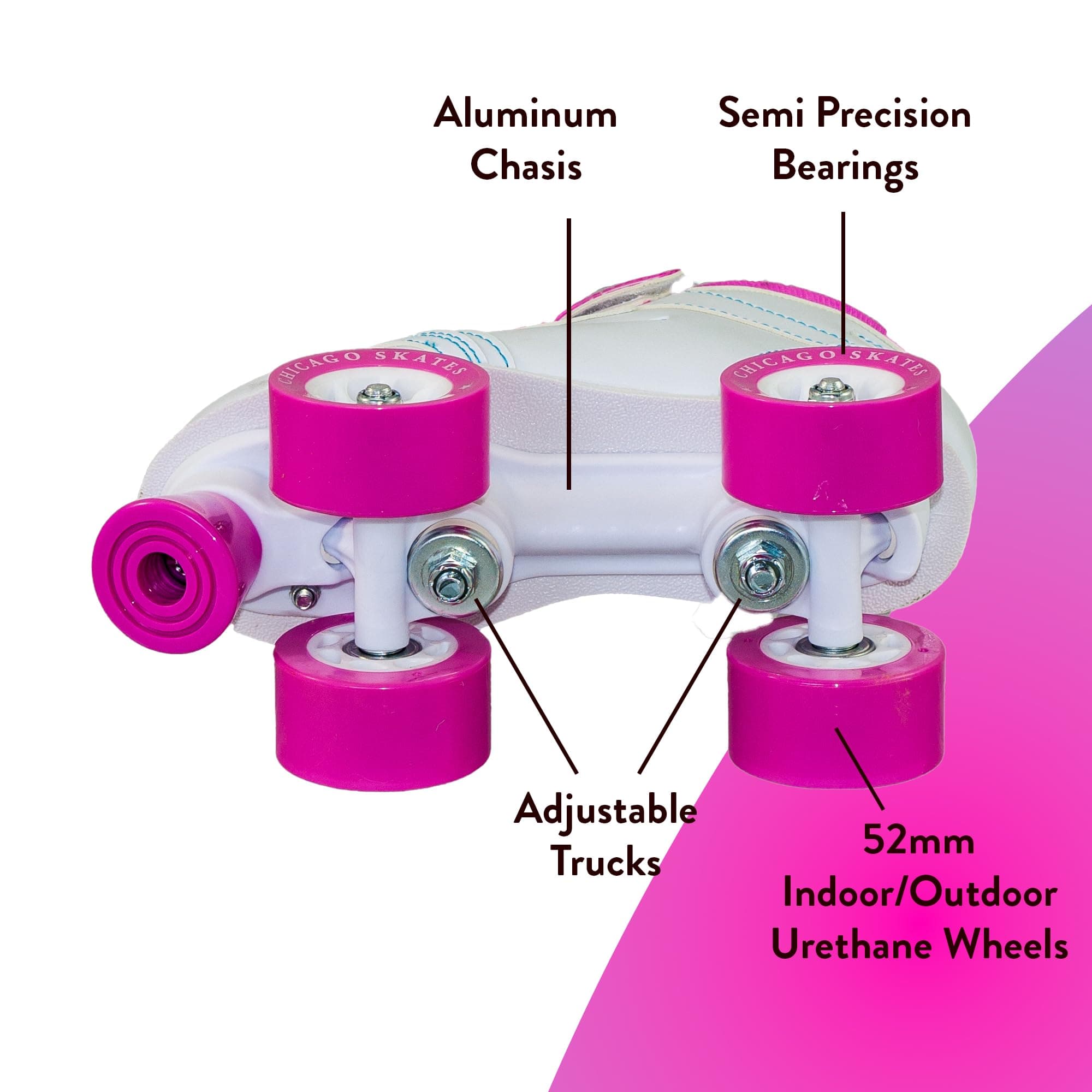 Chicago Skates Sidewalk Roller Skates – Durable, Top Performance Indoor/Outdoor Use Skate Shoes for Girls & Boys, High-Top Boot Safety Youth Quad Skates, 60mm PU Wheels, Adjustable Chassis & Trucks