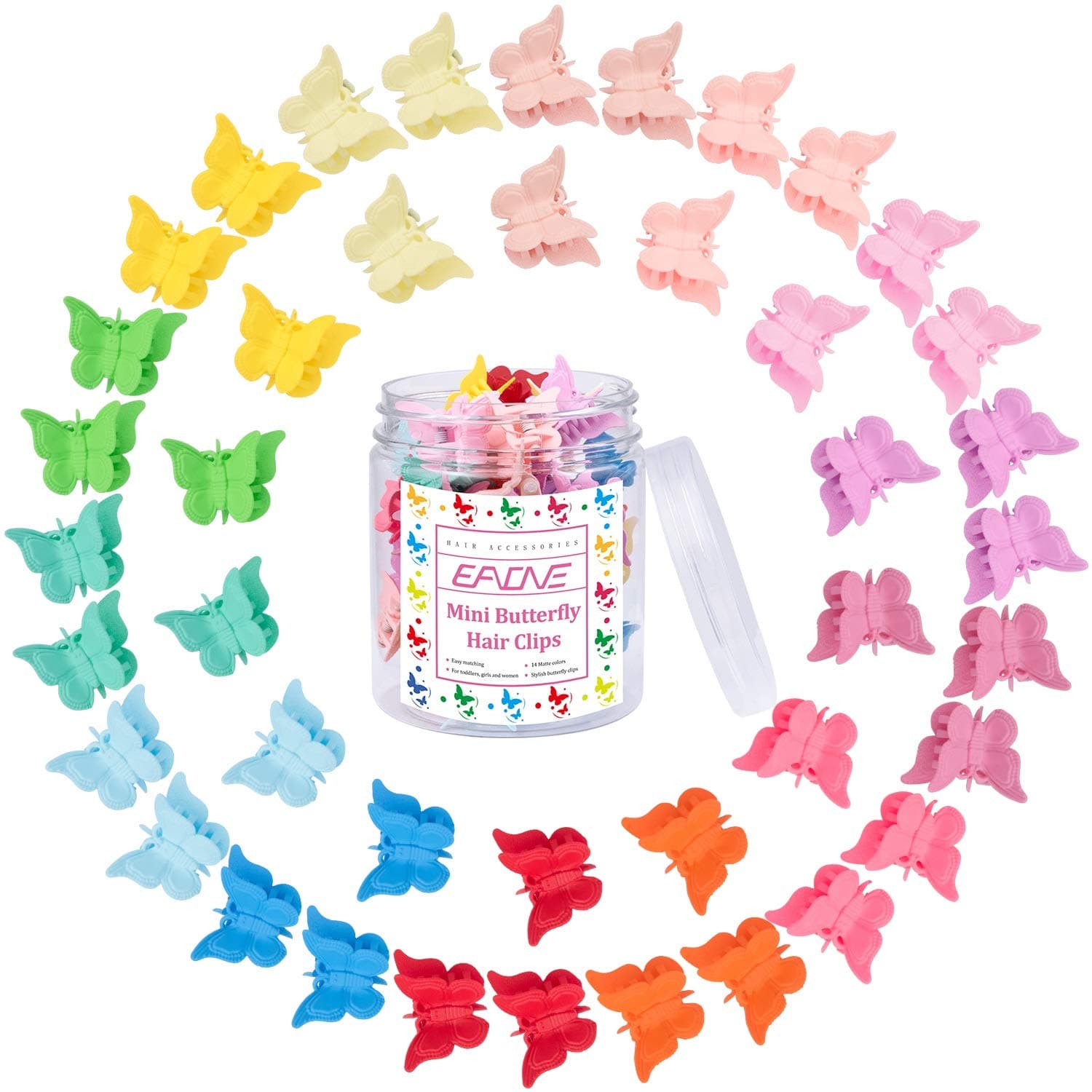 EAONE 50 Pieces Butterfly Hair Clips Mini Hair Clips Butterfly Claws Clips Hair Accessories for Hair 90s Girls Women with Box Package, Matte Colors…