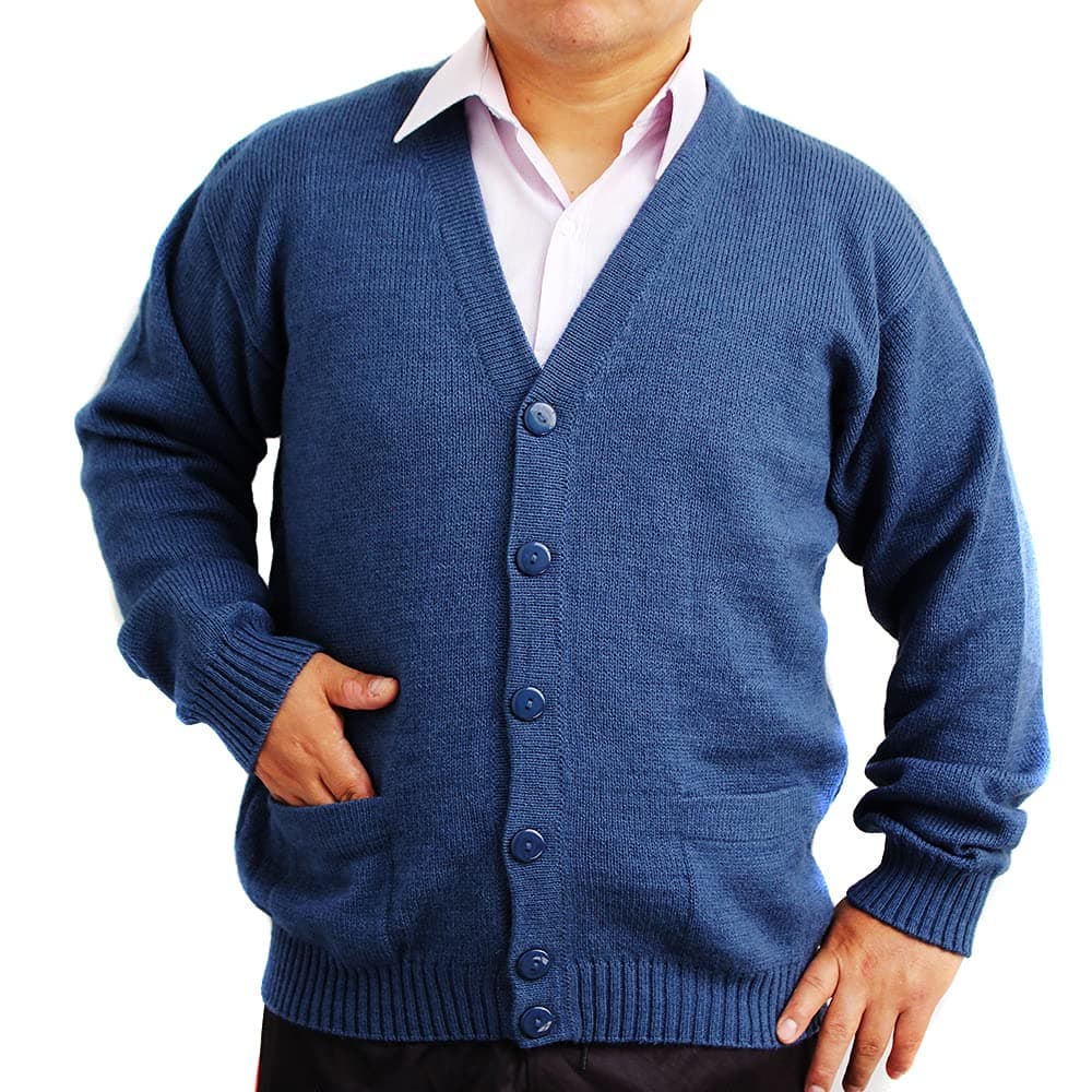 Alpaca Cardigan Golf Sweater Jersey V Neck Buttons and Pockets Made in Peru Steel