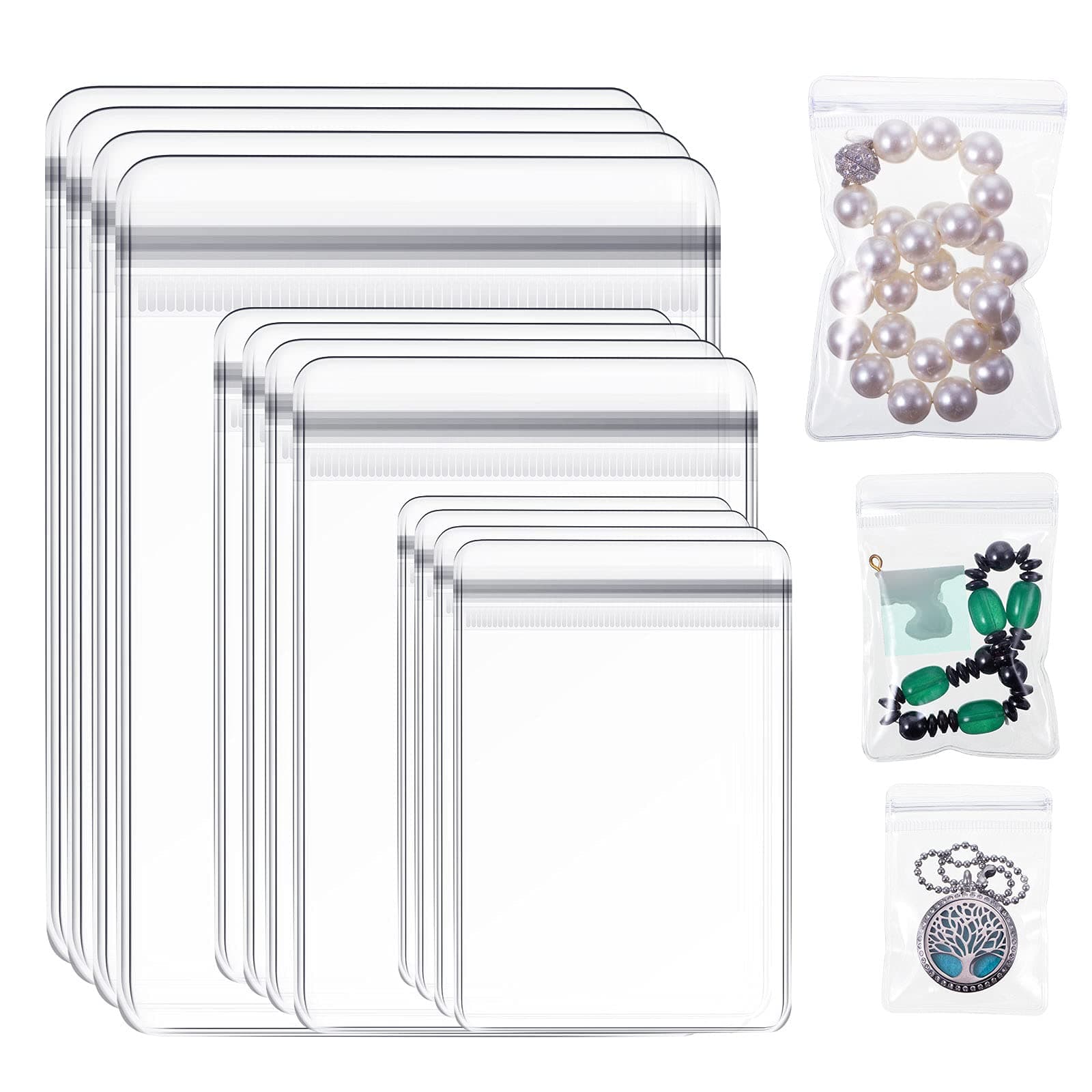 Clabby 120 Pcs Anti Tarnish Jewelry Bags for Organizer and Storage Clear PVC Jewelry Bag Mini Plastic Pouch Transparent Rings Earrings Packing Small Zipper Lock Pouch for Travel, 3 Sizes (Clear)