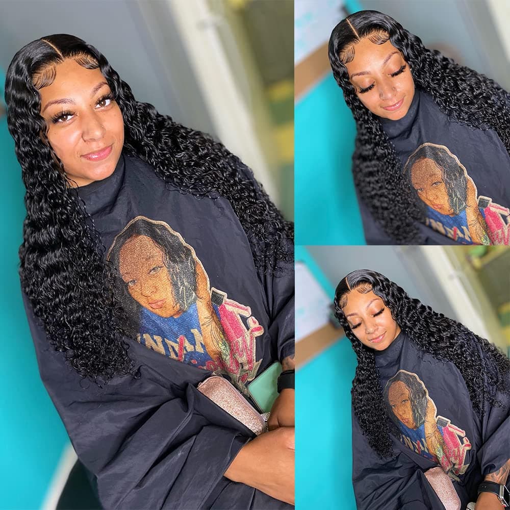 Deep Wave Lace Frontal Wigs Human Hair Wigs Wet and Wavy 13x4 Lace Front Wigs Human Hair Deep Wave Frontal Wigs 24 Inch Curly Wigs Human Hair 180% Density HD Lace Front Wigs Human Hair Pre Plucked with Baby Hair for Black Women