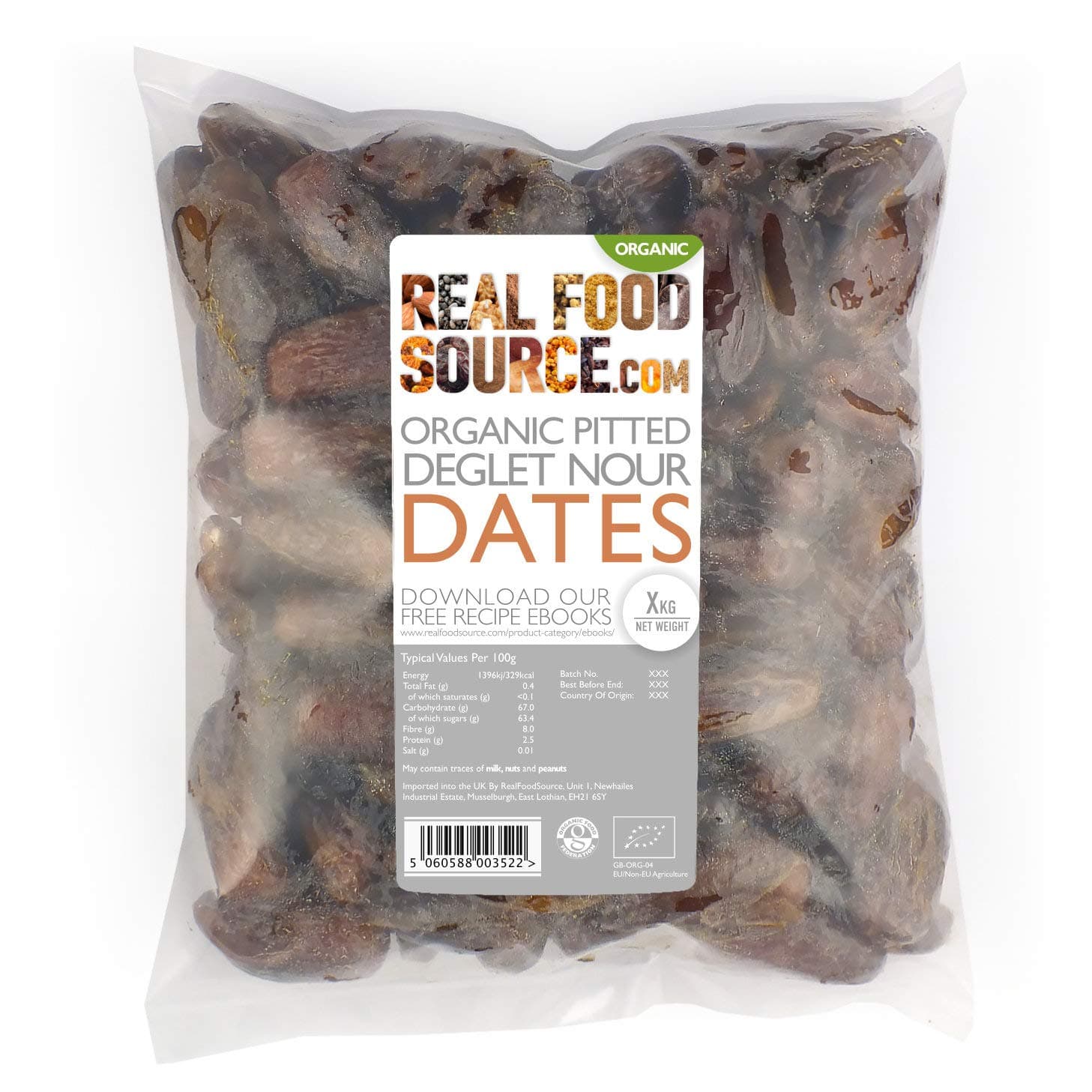 RealFoodSourceCertified Organic Pitted Deglet Nour Dates 1kgEU Organic