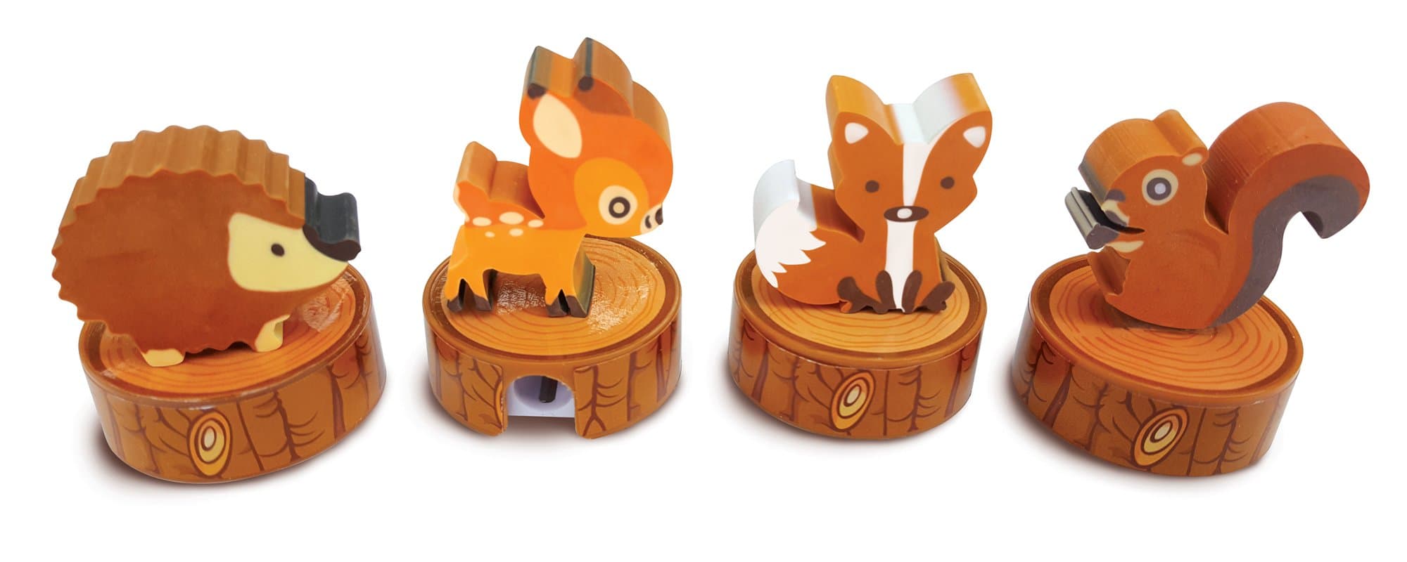 The Piggy Story 'Woodland Animals' Fox & Friends Set of 4 Pencil Sharpeners with Die-Cut Erasers