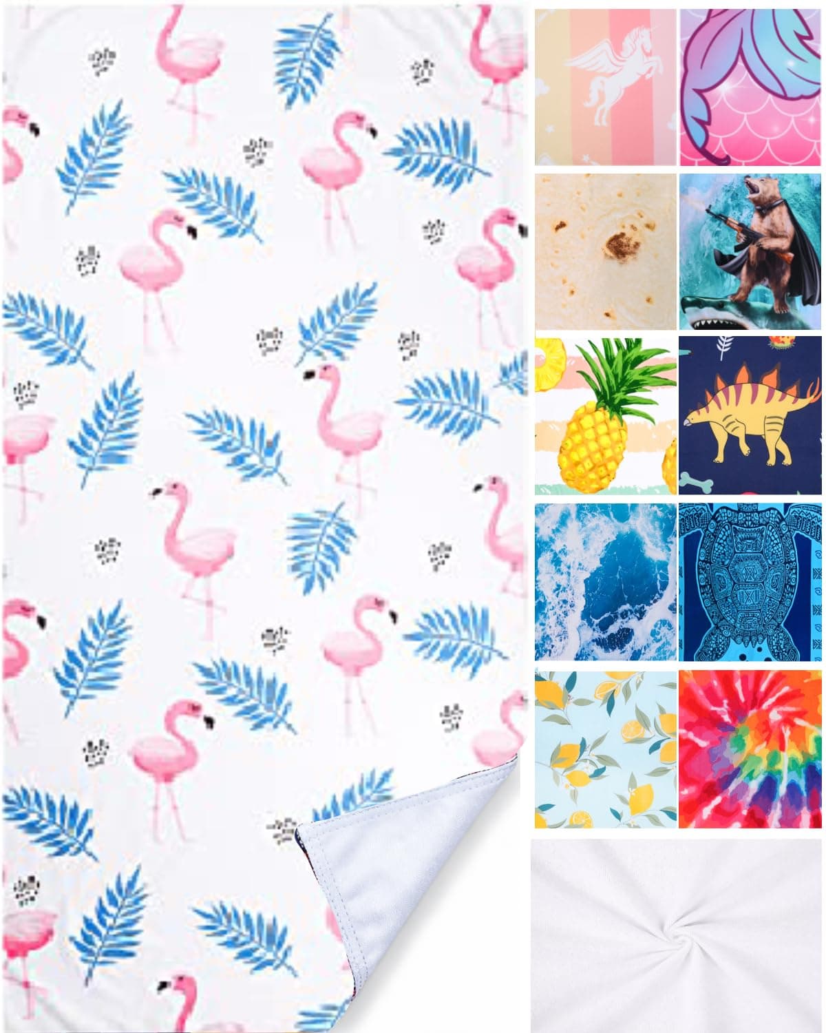 LIVILAN Flamingo Beach Towel, 30" x 60" Oversized, Lightweight Microfiber, Quick Dry, Sand Free, Perfect for Pool, Swim, Bath, Cute White Chalk Paint Design, Ideal Flamingo Gifts