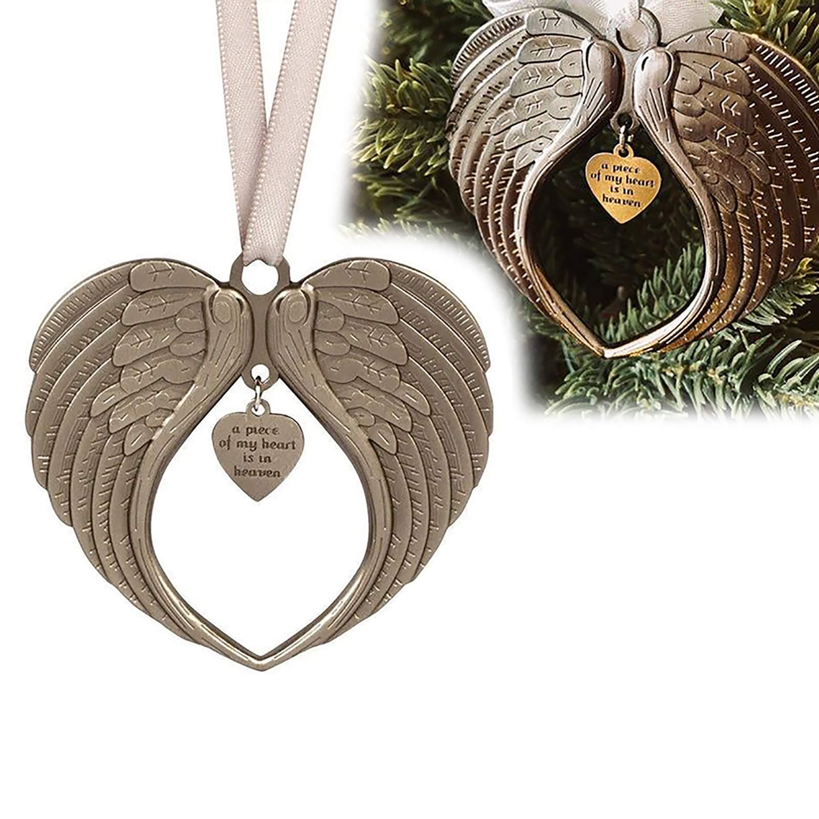 Angel Wings Christmas Ornaments for Christmas Tree, A Piece of My Heart Lives in Heaven Memorial Ornament for Loss of Loved One,Bereavement Gifts