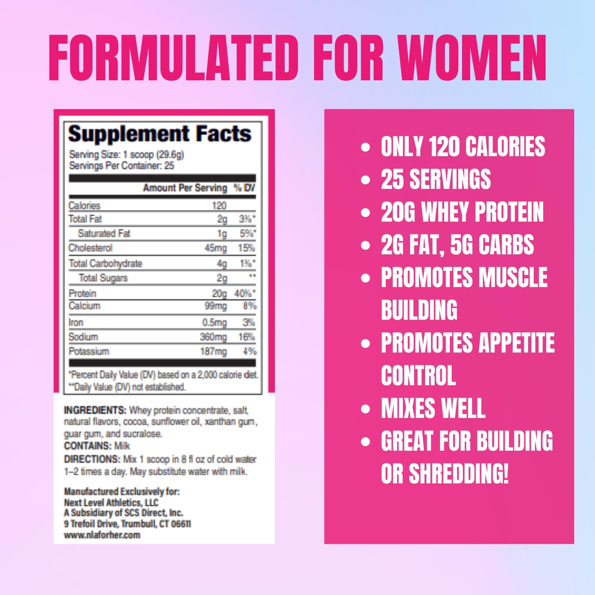 NLA Her Whey Protein (Hazelnut S'Mores) - 2.2 lbs - Lean Whey Isolate for Women- w Aminos & Vitamins, Recovery, Builds Lean Muscle, Curbs Appetite (30 21g Protein Servings, or 18 XL 28g Servings)