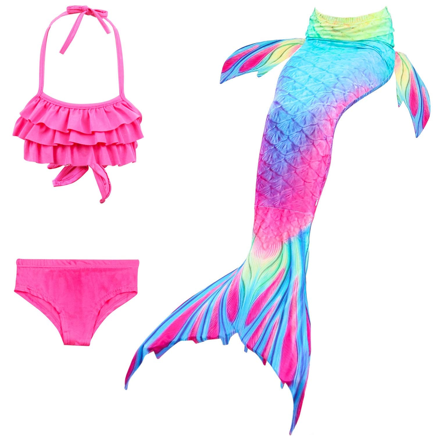 Girl Swimsuit Set 3Pcs Mermaid Tail for Girls Swimming Swimsuits Princess Bikini Set for Toddler Big Girls Birthday Gift