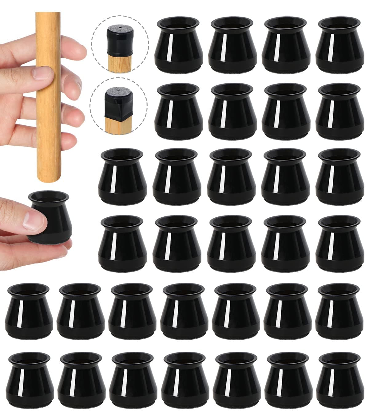 32pcs Black Chair Leg Floor Protectors,Bar stools Leg Protectors Caps,Dining Room Chair Leg Protectors for Hardwood Floors, Chair Leg Covers Silicone Felt Furniture Pads (Small fit: 0.9'' - 1.29'')