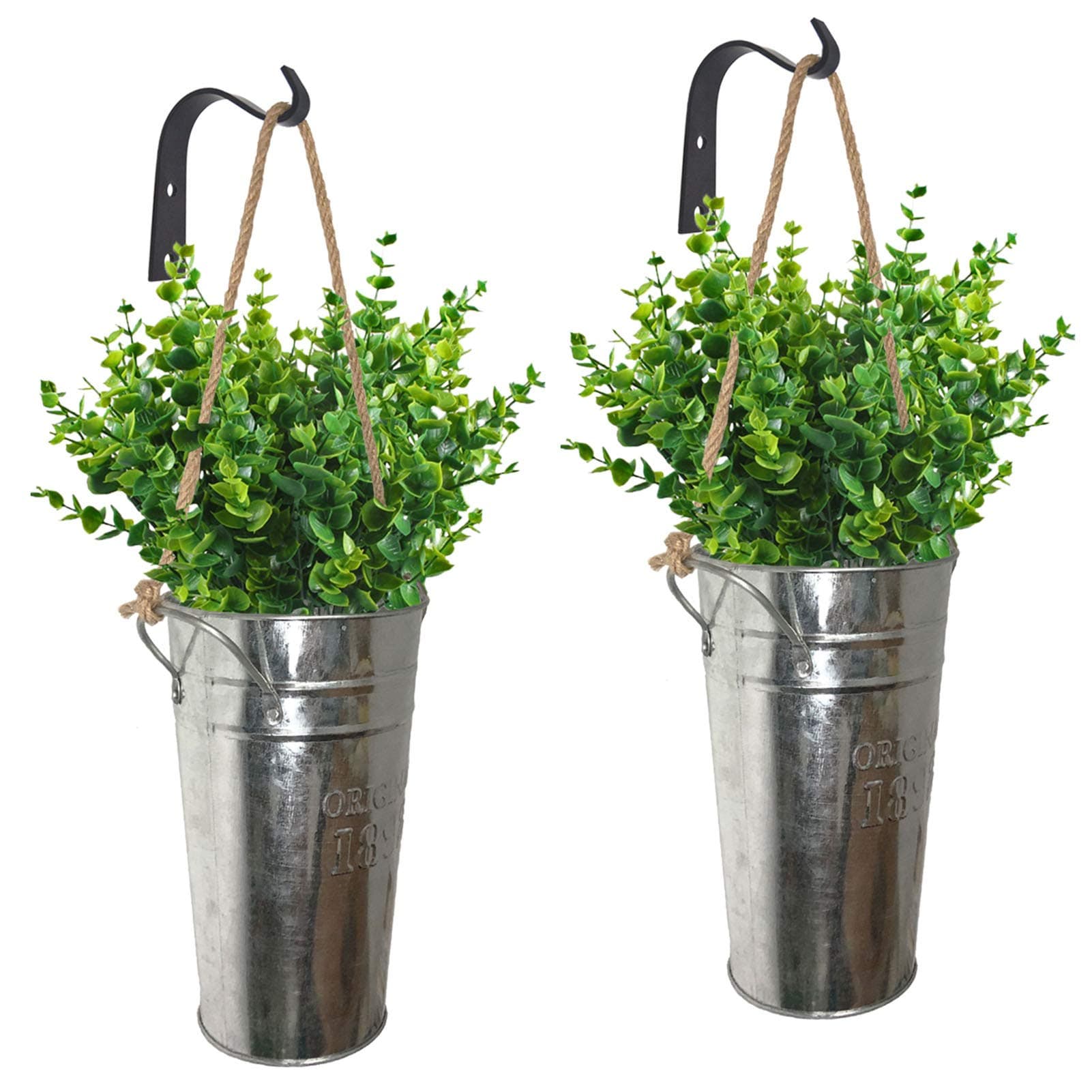 LESEN Galvanized Metal Wall Planter, Farmhouse Rustic Wall Decor Hanging Country Home Wall Vase for Flower or Plants Indoor or Outdoor,Set of 2