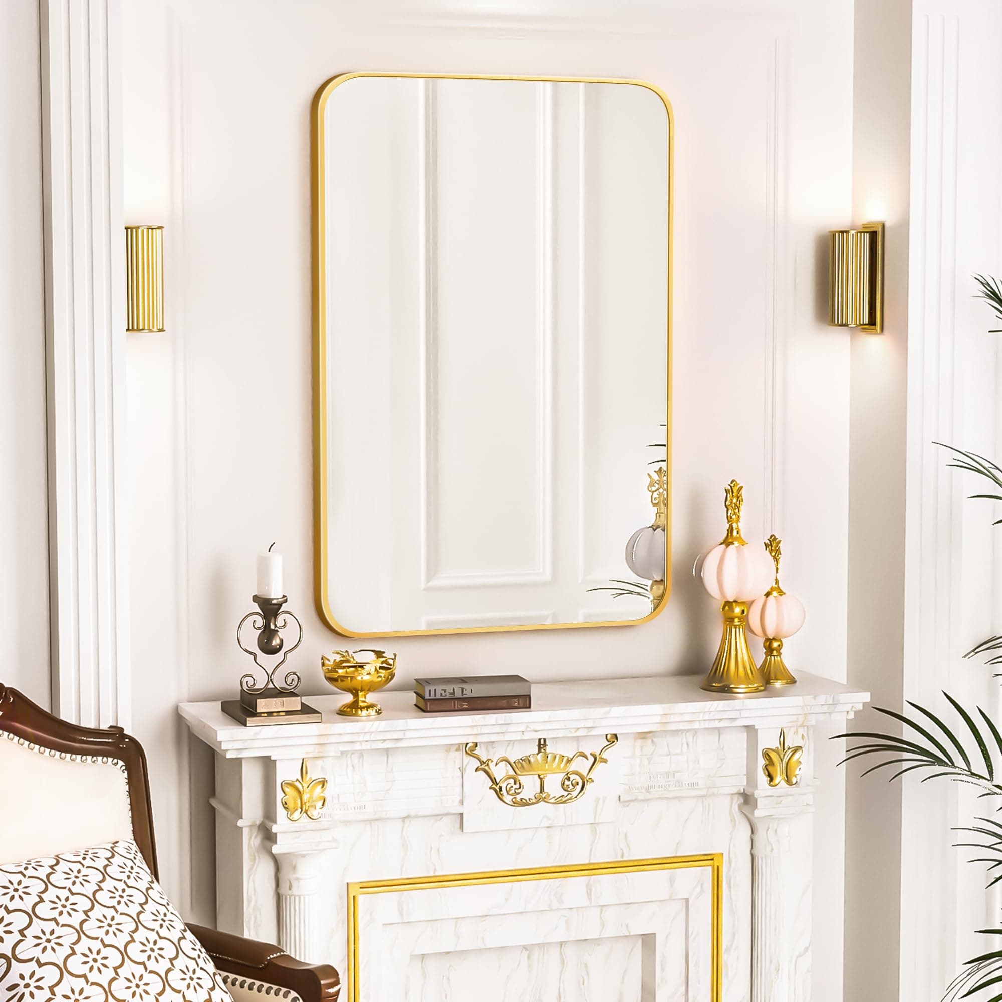Suidia Bathroom Mirror, 24" x 36" Wall Mirror Vanity Mirror Metal Frame Gold Bathroom Mirror, Rectangle Wall Mirror for Living Room Bedroom Mantel Entryway Hallways Horizontal/Vertical