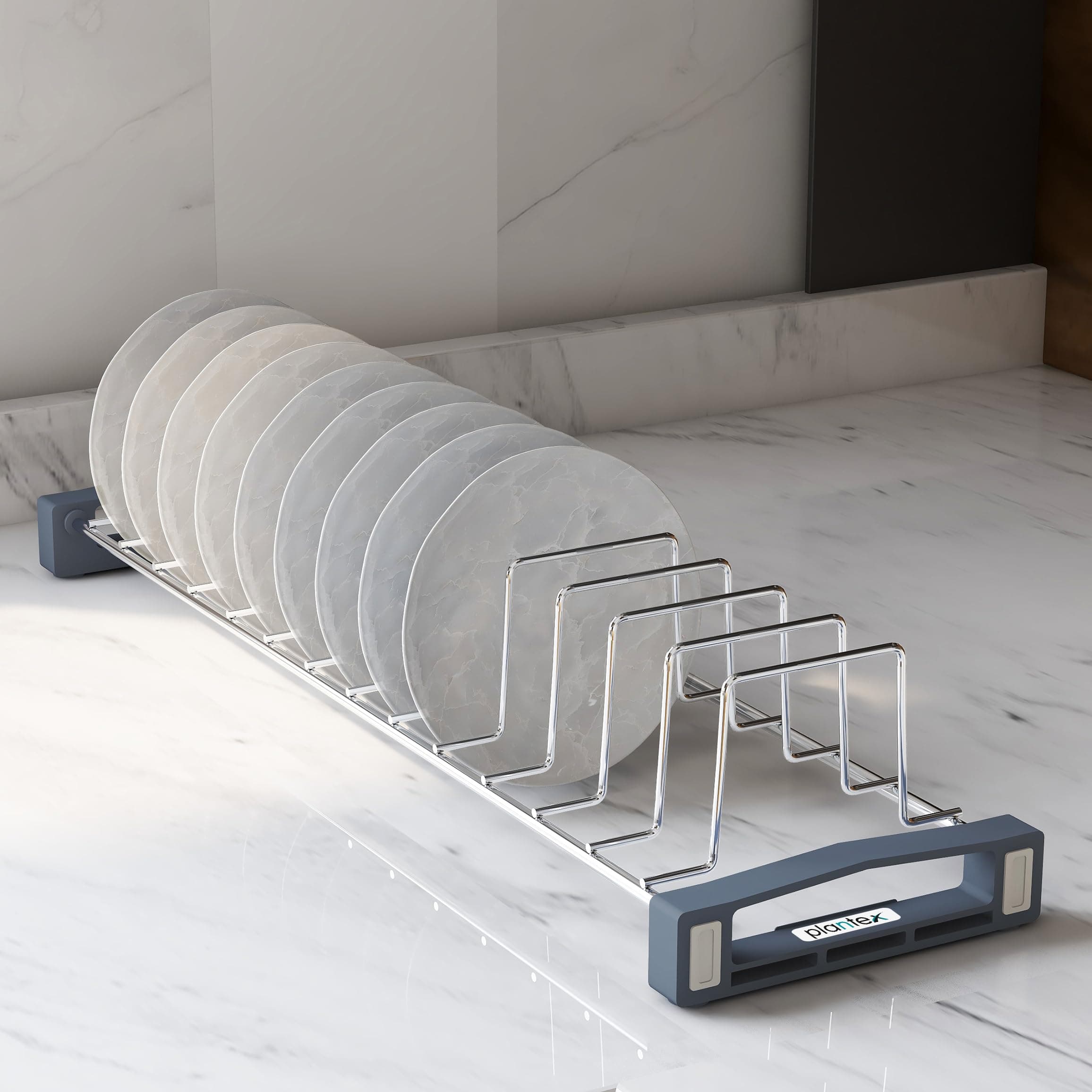 Plantex Stainless Steel Saucer Stand/Dish/Rack/Plate Stand/Thali Stand/Dish Rack for Modular Kitchen Basket/Tandem Box Accessories – (Chrome)