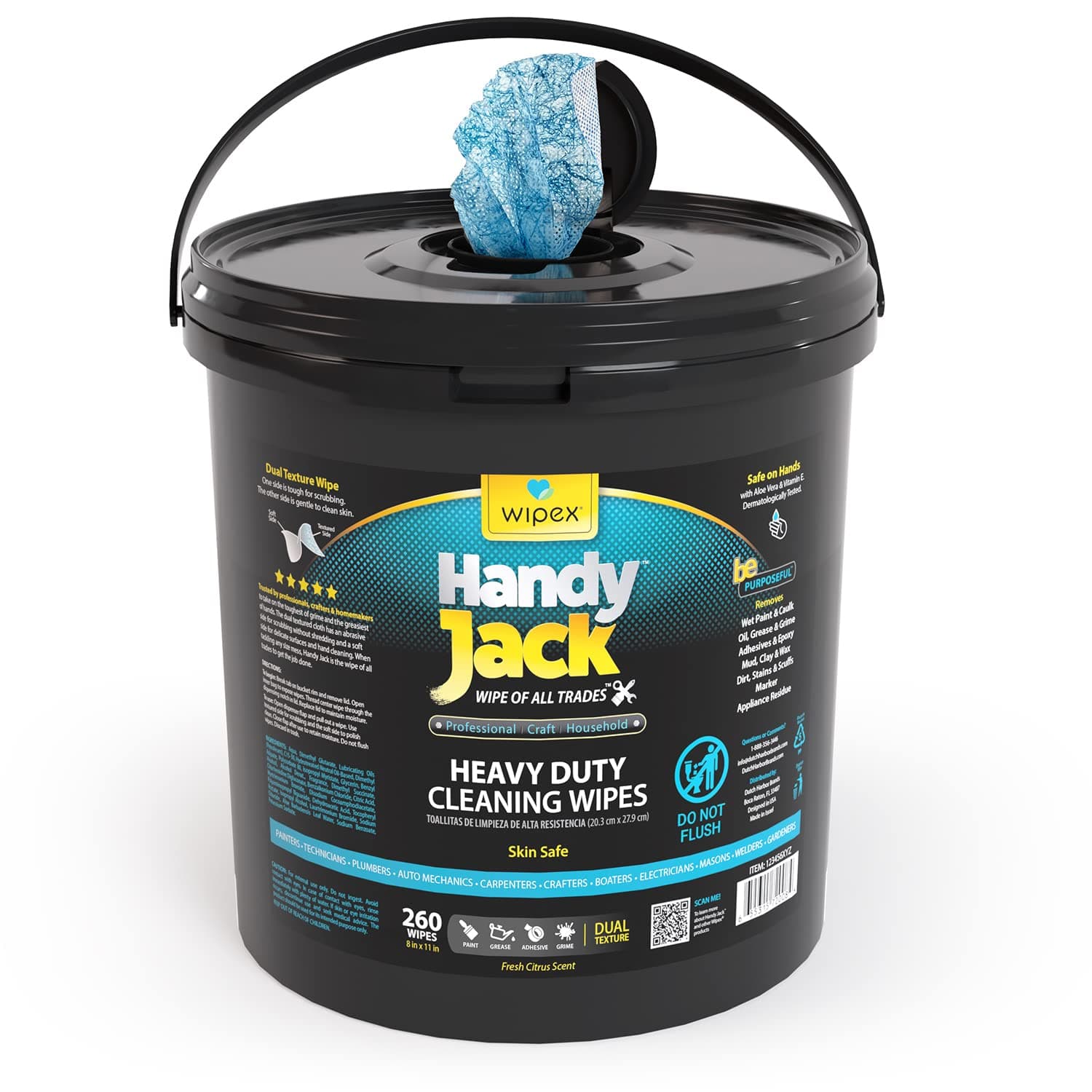 Handy Jack Heavy Duty Wipes, Dual Texture Cleaning Cloth, Use on Hands, Equipment, Tools, Garden, Automotive, Sneakers - Easily Removes Paint, Adhesives, Oil, Grease, & Dirt, Economy Pale Size,