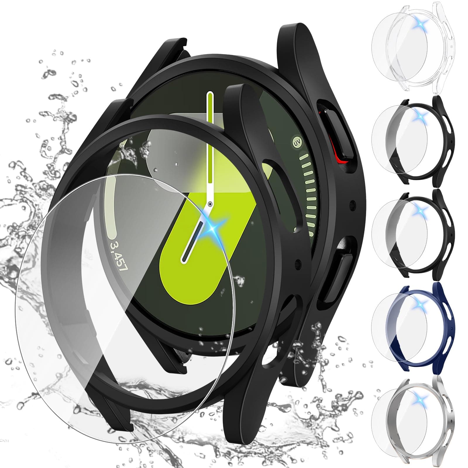 Tensea [5+5Pack for Samsung Galaxy Watch 7 Screen Protector Case 40mm Accessories, Hard PC Bumper/HD Anti-Fog Tempered Glass Protective Film, Face Cover Set, Galaxy Watch 7 Case for Women Men