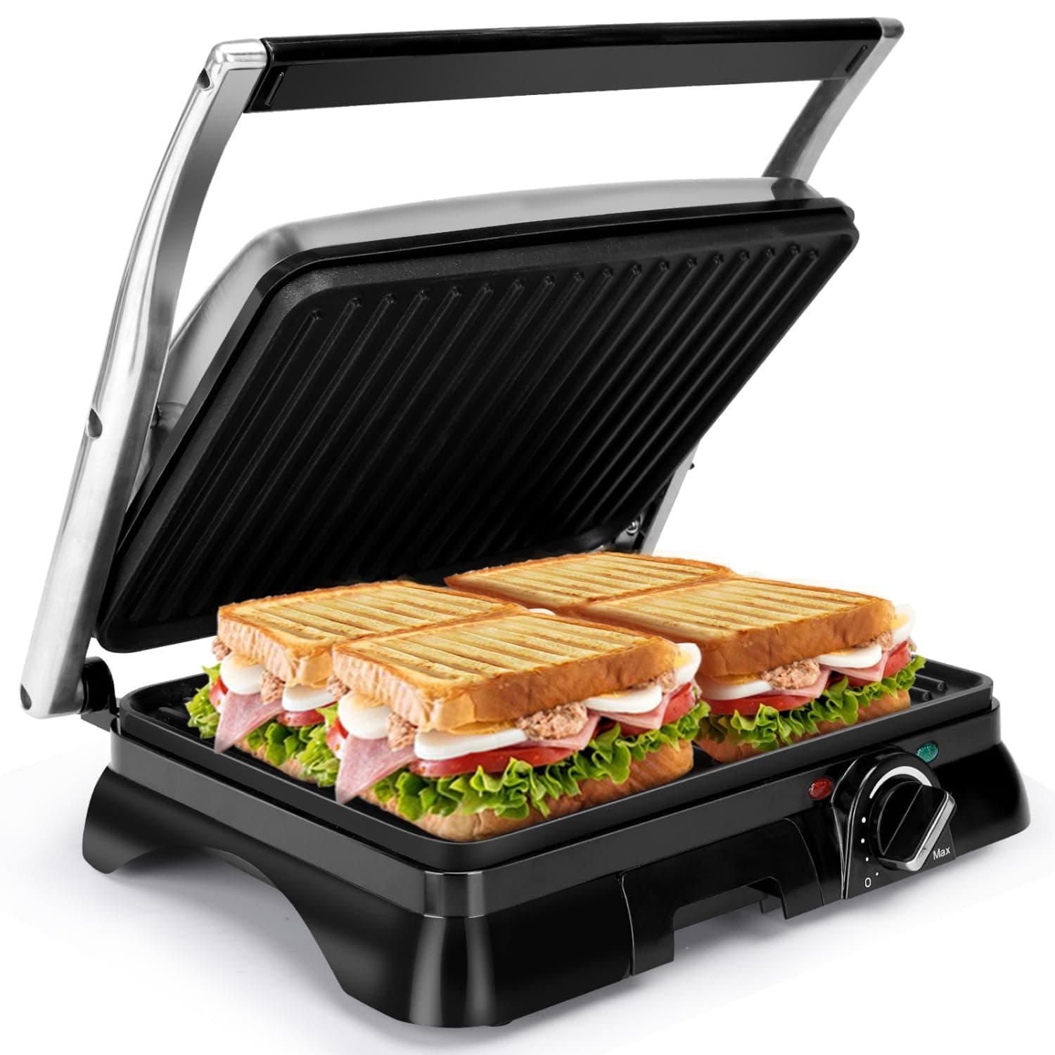 Sandwich Toaster 2000W Toastie Maker, Deep Fill Panini Press with Improved Non-Stick Coating, 180° Flat Open Large Grill, Adjustable Temperature Control, Drip Tray, Stainless Steel - Samson