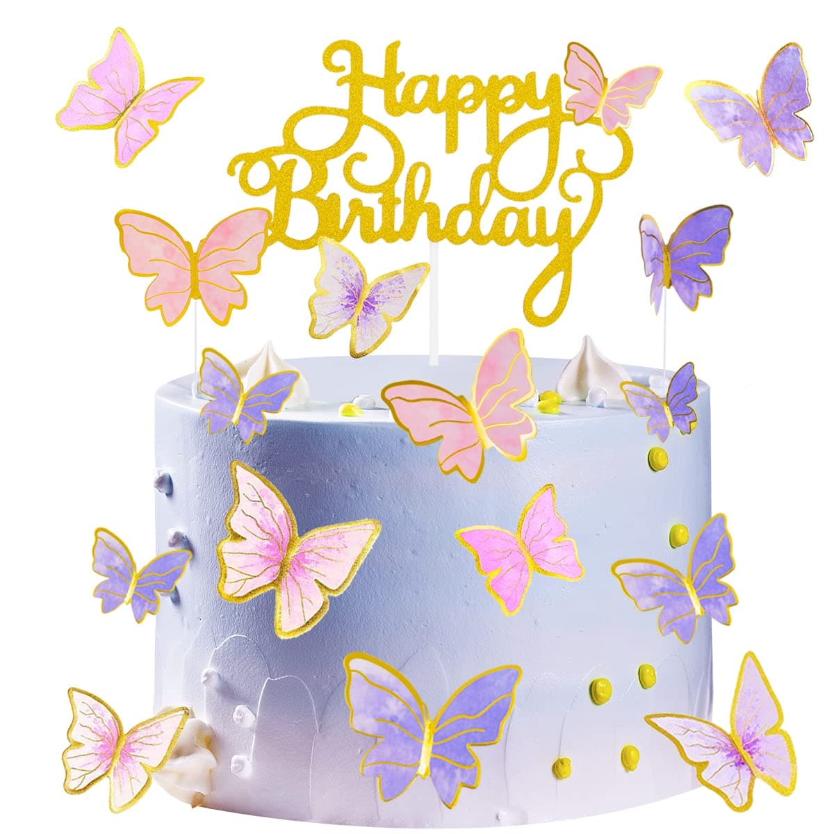 100Pcs Butterfly Cake Topper, Cupcake Topper, Cake Decorations, Cake Topper, Birthday Anniversary Decor, Party Decorations for Women Girls, Mixed Size (Pink Purple Gold)