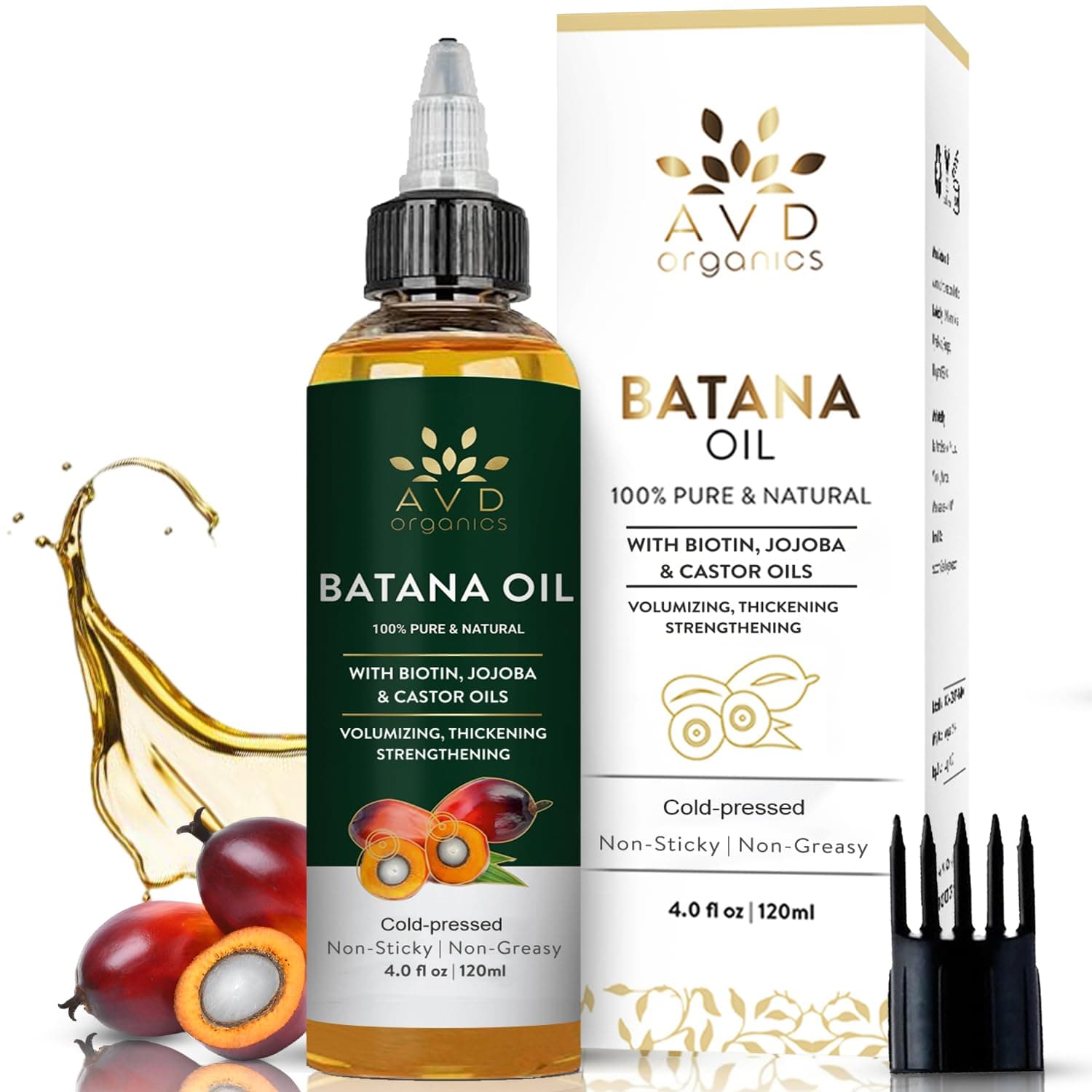 AVD ORGANICS Batana Oil for Hair Growth 4.05 fl oz | Dr Sebi Organic Raw Batana Oil from Honduras | 100% Pure & Natural for Thicker & Stronger Hair | Ideal for Men & Women | 120ML
