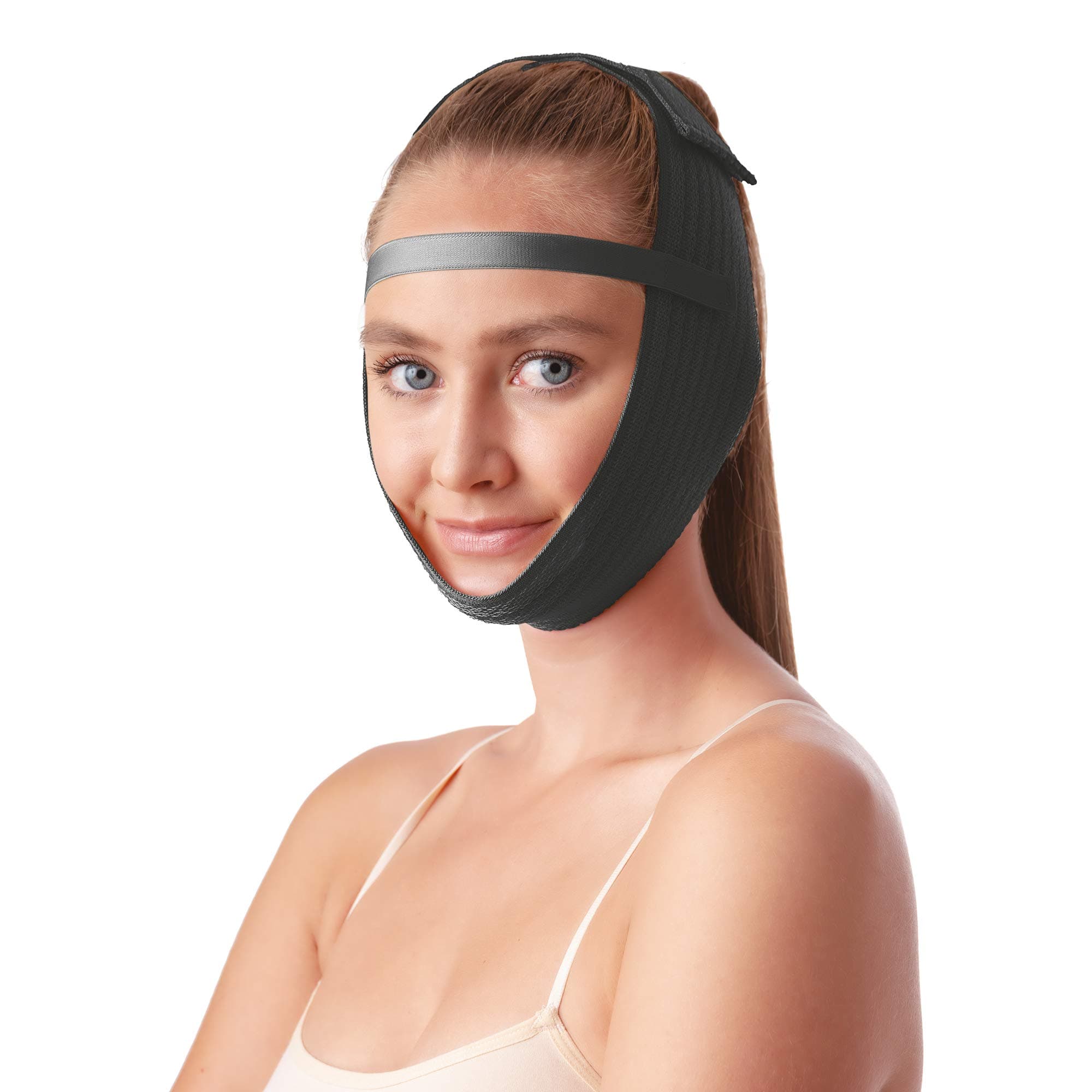 V T VARITEKSPost Surgical Chin Strap Bandage for Women - Neck and Chin Compression Garment Wrap - Face Slimmer, Jowl Tightening, Chin Lifting (Black)