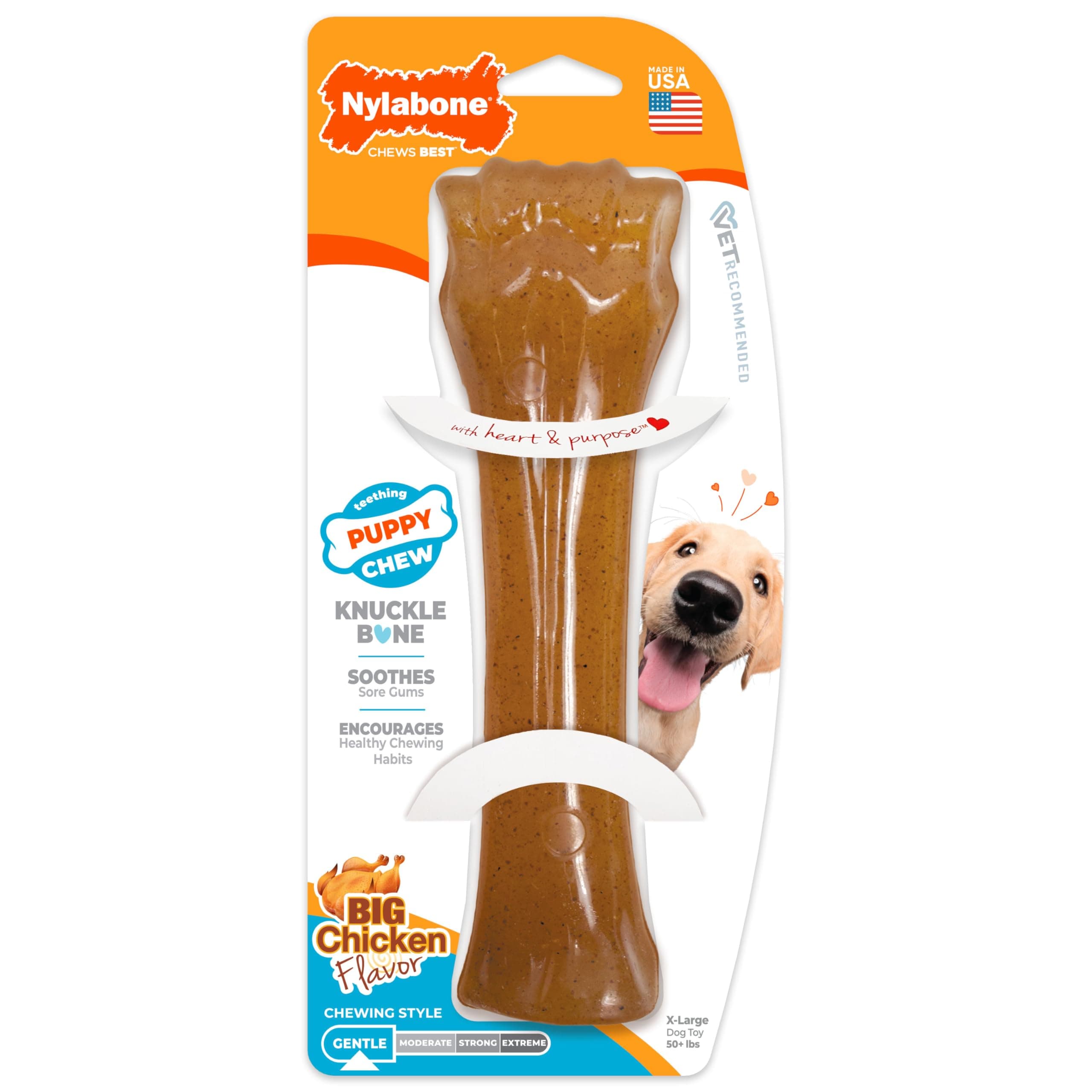 Nylabone Gentle Puppy Dog Teething Chew Toy Bone, Chicken Flavour, Extra Large, for Puppies 23 kg+ (Packing May Vary).