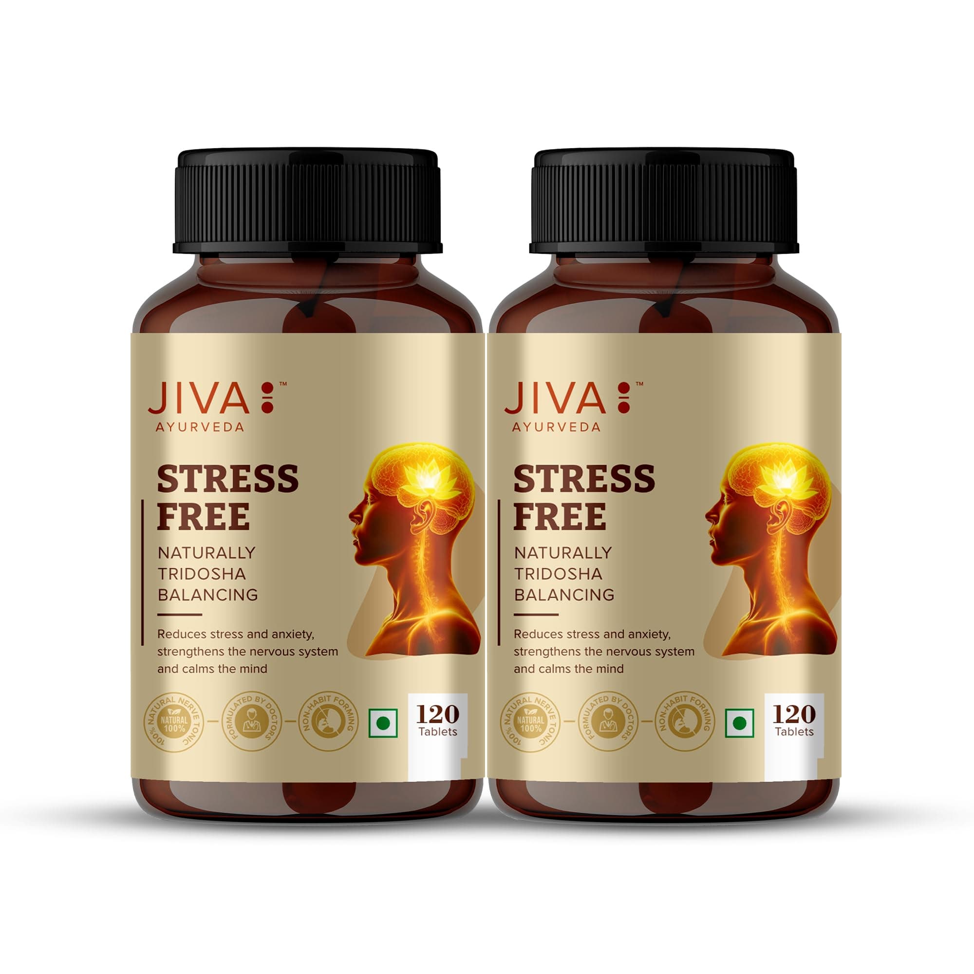 Jiva Stress-Free Tablets 500mg 240 Tablet | Effective Ayurvedic Treatment for Stress & Anxiety | De-Stress - 120 Tablet (Pack of 2)