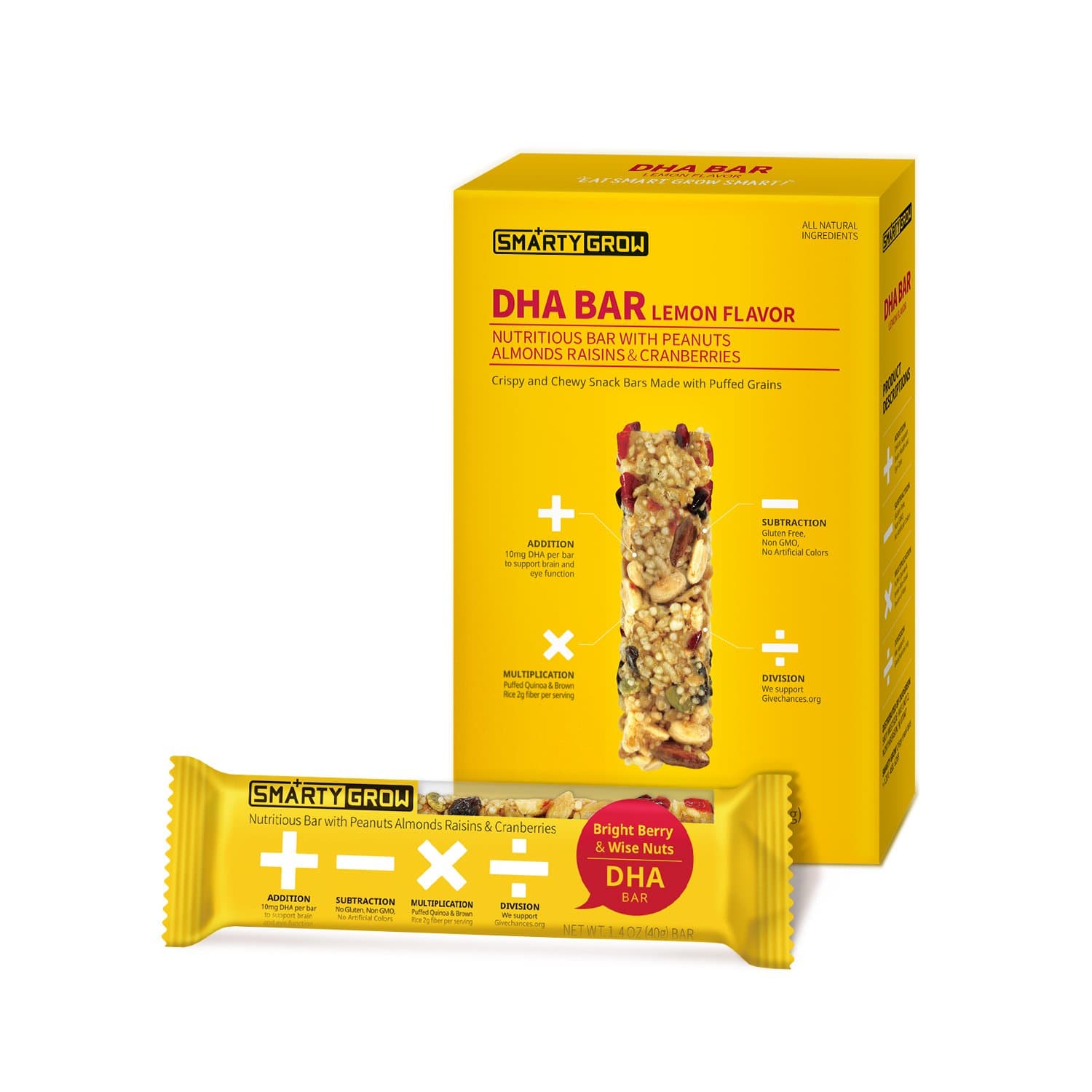 Omega-3 Snack Bars, DHA All Natural Healthy Gluten Free Non-GMO 1.4oz (5 Count)