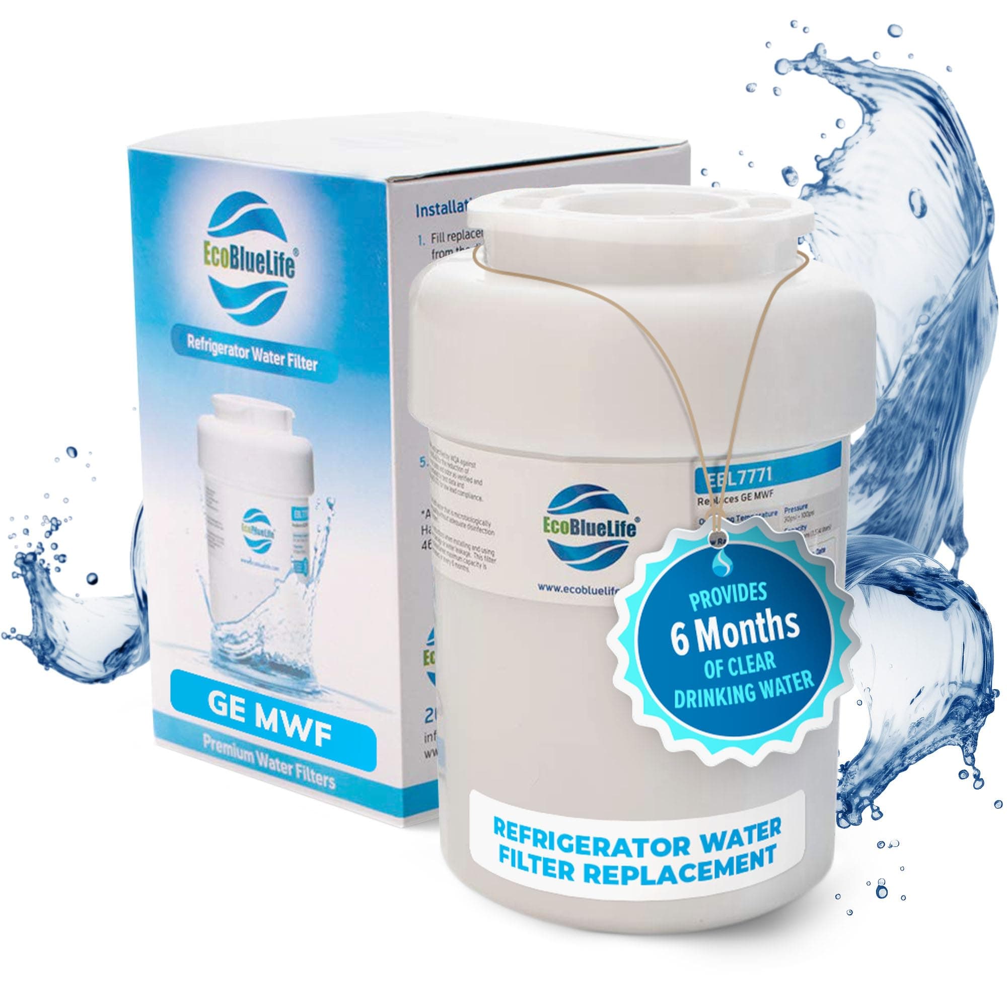 EcoBlueLife GE MWF Smartwater, MWFA, MWFP, GWF, GWFA, Kenmore 9991,46-9991, 469991 Compatible Refrigerator Water Filter Replacement