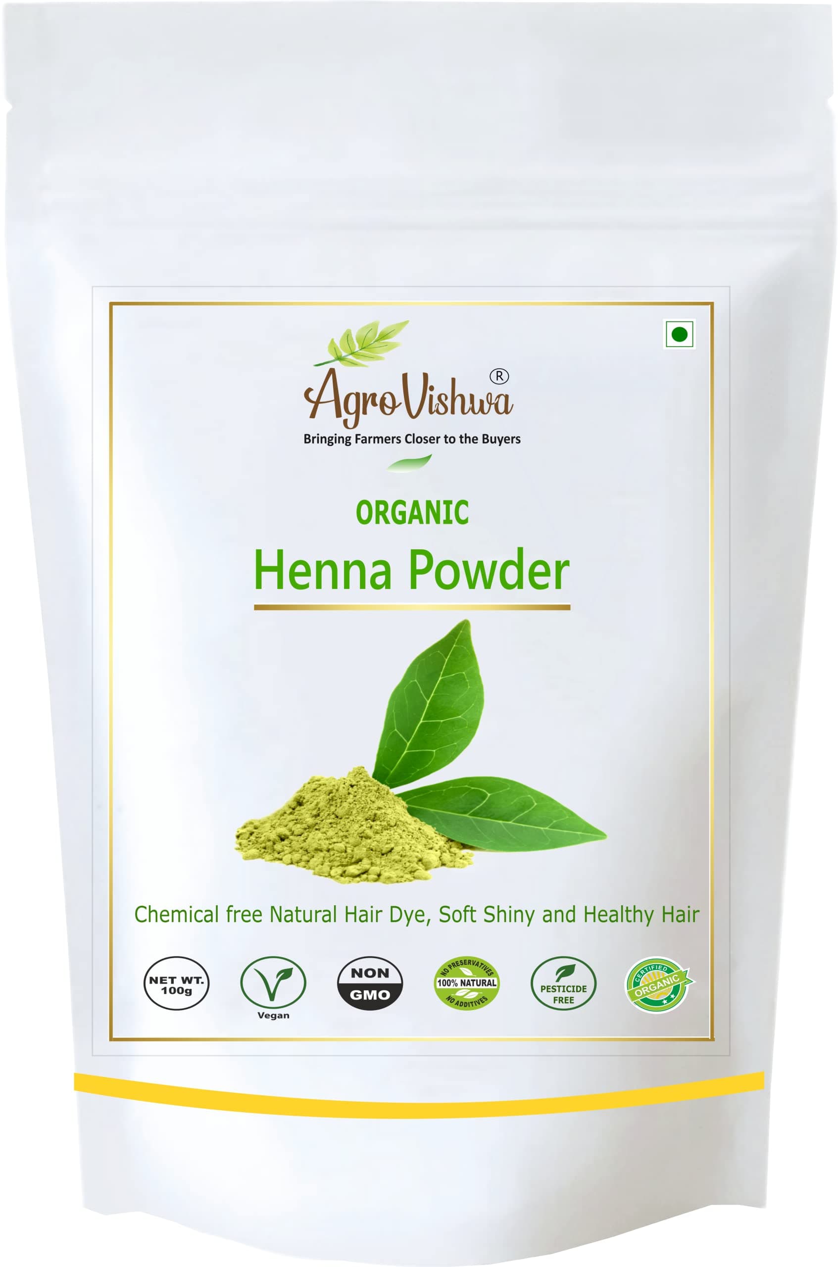 Organic Henna Powder For All Types Of Hair, Chemical Free Hair Color, Natural Hair Dye, Smooth, Silky, Soft & Shiny Hair, Tattoos & Body Art Quality -100g