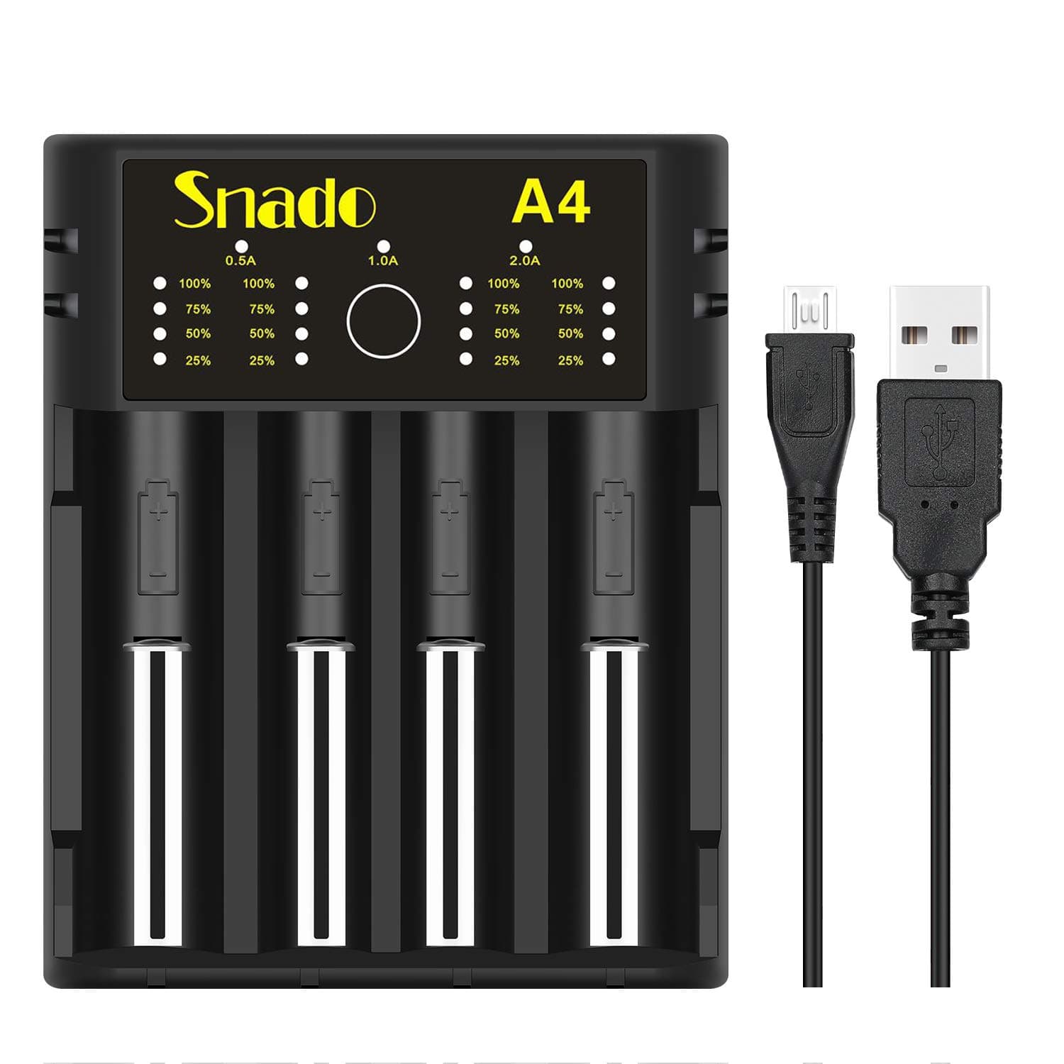 Intelligent Charger, Snado Universal Smart Charger for Rechargeable Batteries Li-ion batteries 18650 18490 18350 17670 17500 16340 14500, Ni-MH/Ni-Cd A AA AAA Batteries (4 Slots)