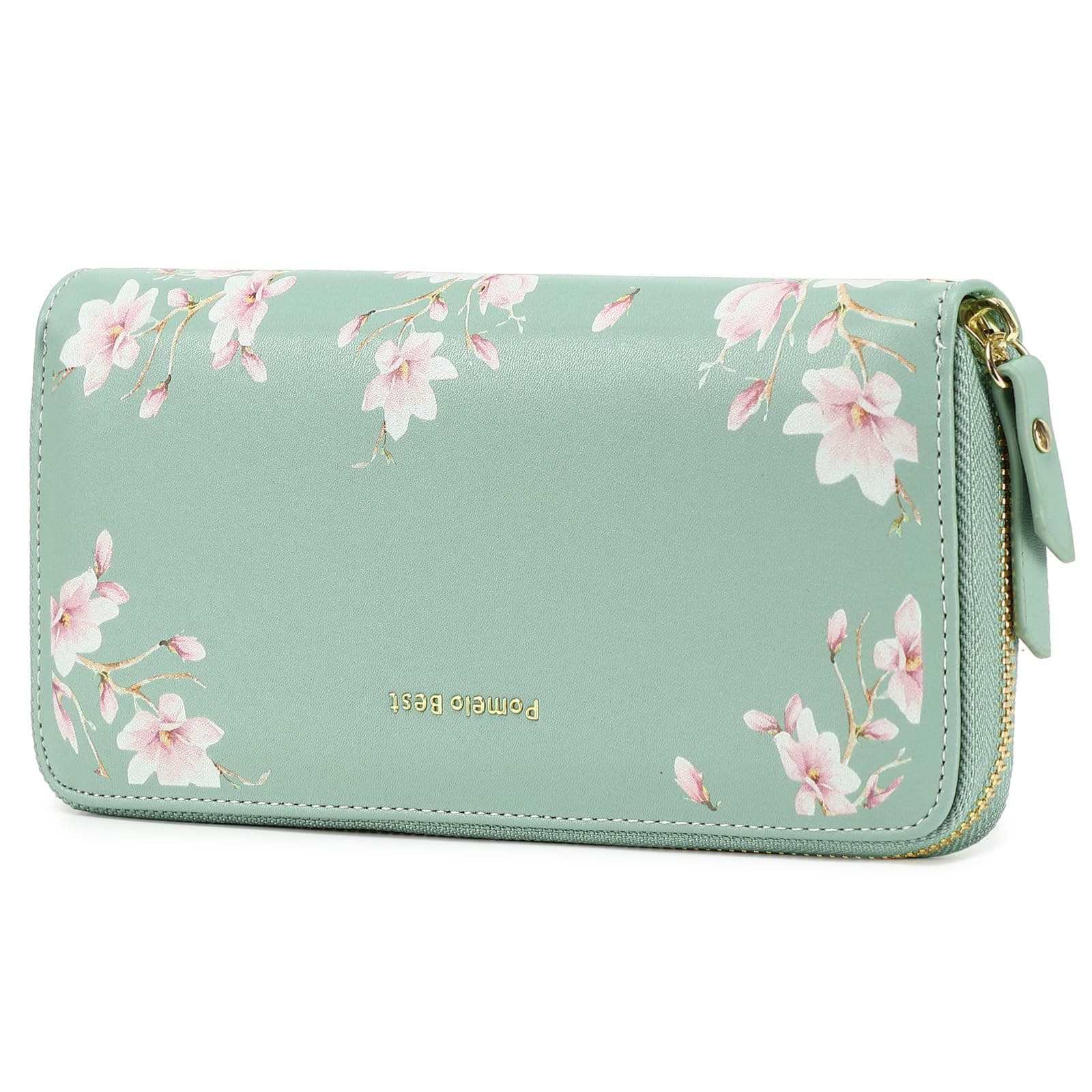 Pomelo BestWomens Purse Large Embossed Flower Zip Wallet with Wrist Strap and RFID Blocker